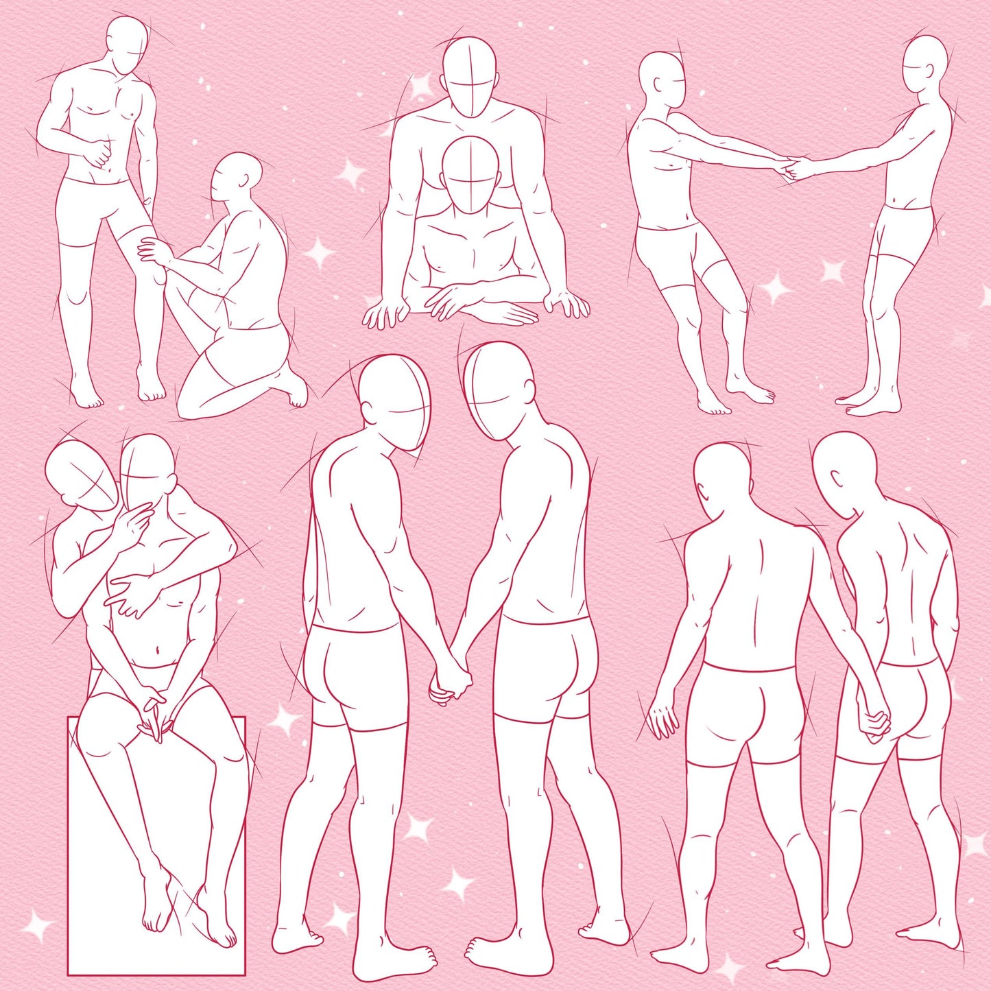 35 Male Pose & Couple Brushes for Procreate & Photoshop – Manga, Friends & Comic Set