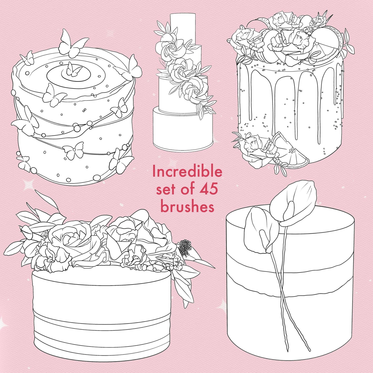 45 Cake & Sweet Bakery Brushes for Procreate & Photoshop – Cupcakes & Food Set