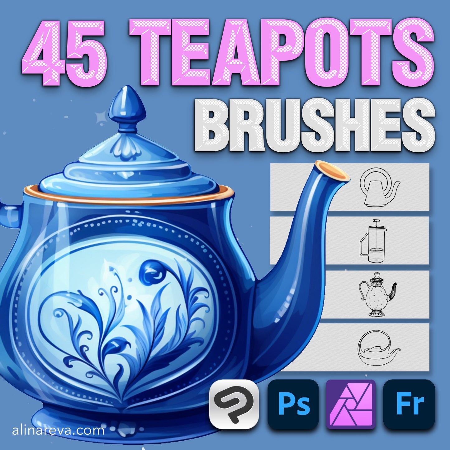 Procreate Interior Brushes – Photoshop Teapot & Kitchen Set, Clip Studio Tea Cup & Kettle