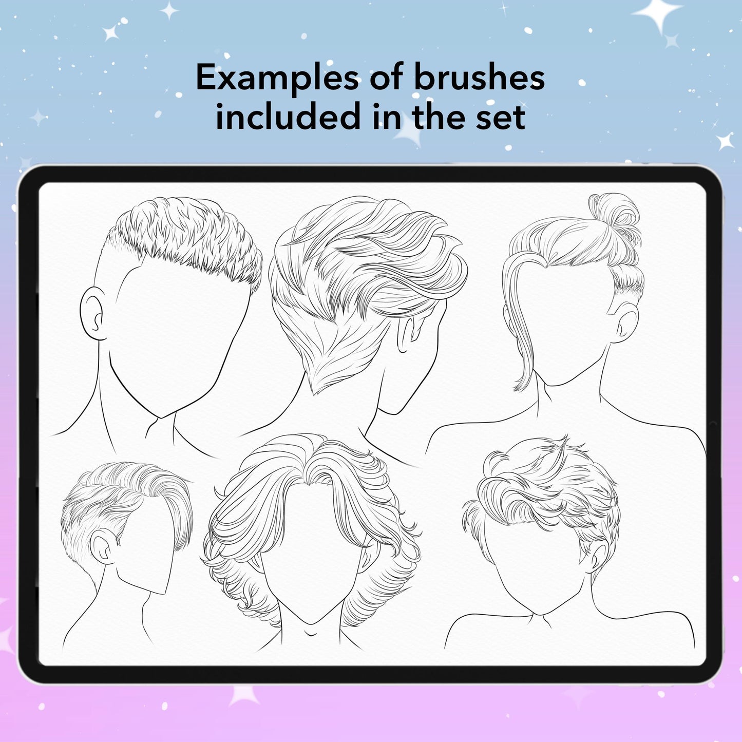 Procreate 남성 애니메이션 헤어 브러시 – 포토샵 만화 & 치비 헤어스타일, Clip Studio & Affinity Photo