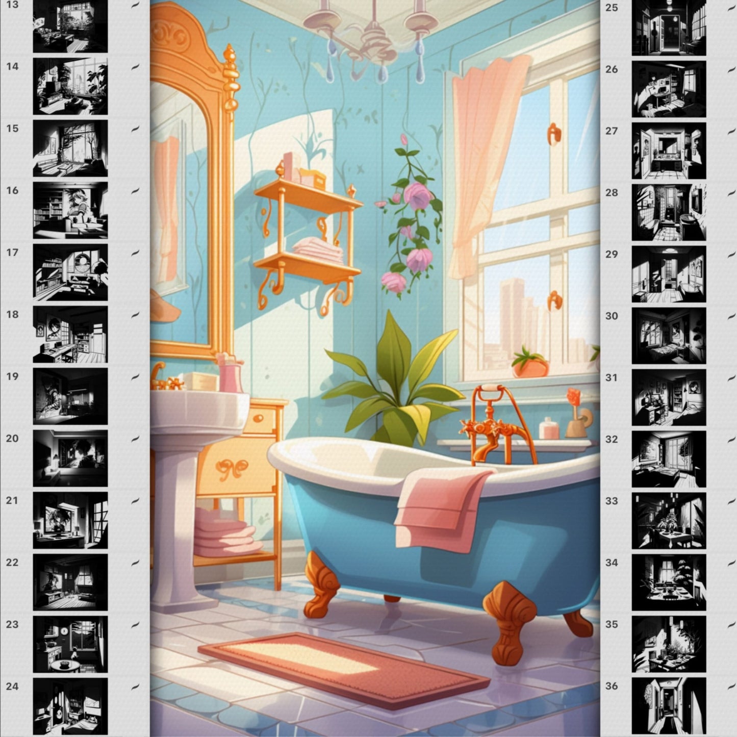 60 Interior & Manga Room Brushes for Procreate & Photoshop – Anime Background Set
