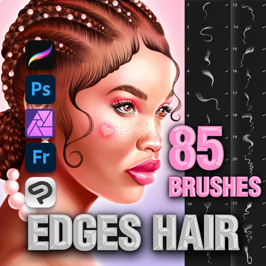 Hair & Portrait Brushes – Photoshop & Procreate Hairstyle Stamps Set