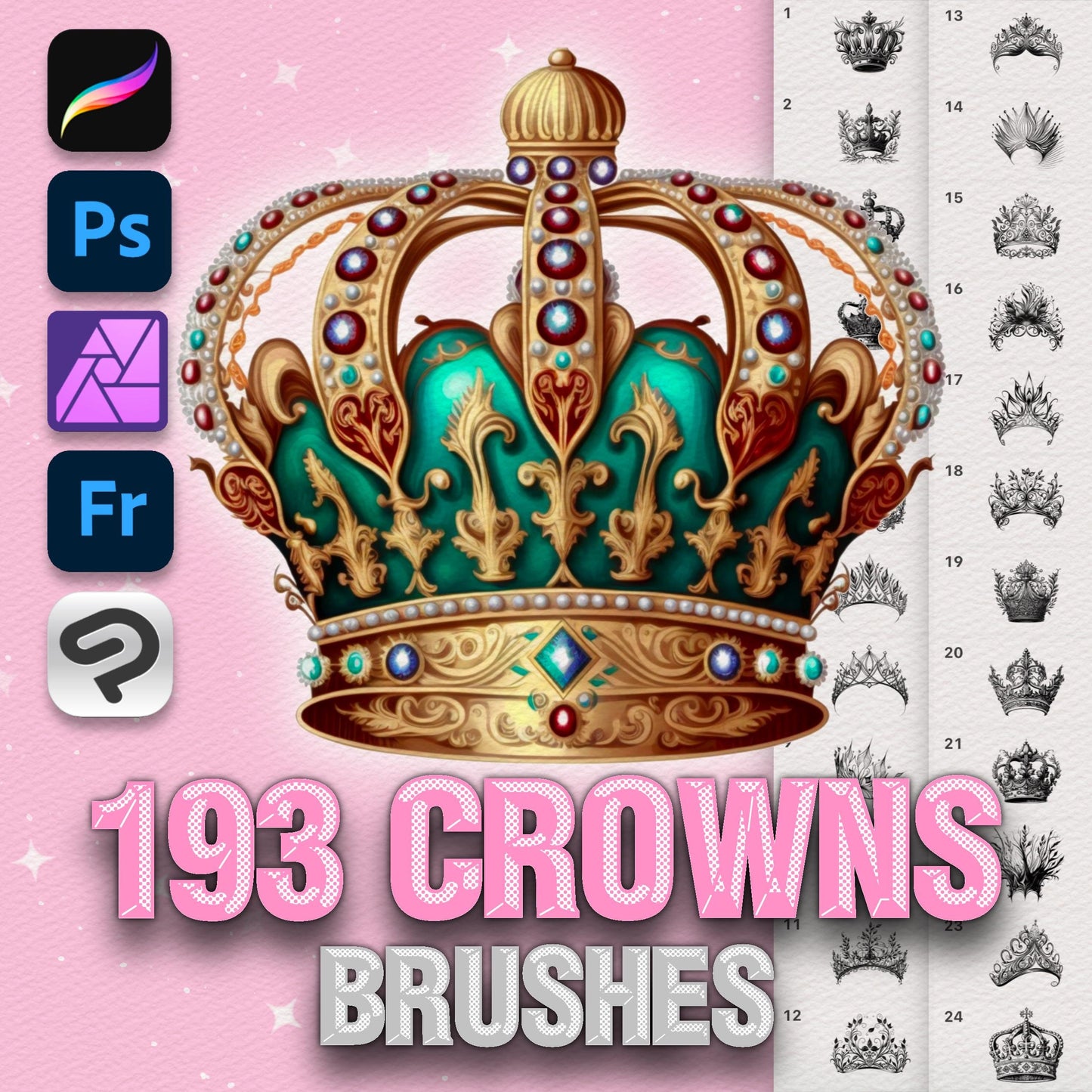 Crown & Royal Brushes for Procreate & Photoshop – King, Queen & Tattoo Set