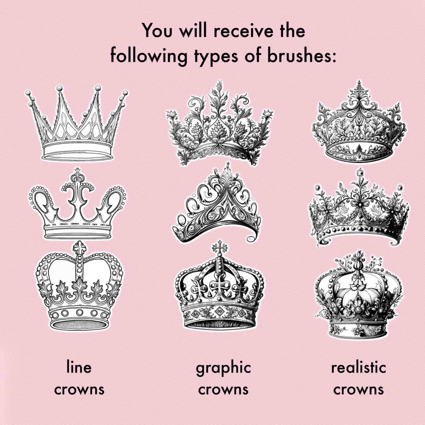 Crown & Royal Brushes for Procreate & Photoshop – King, Queen & Tattoo Set