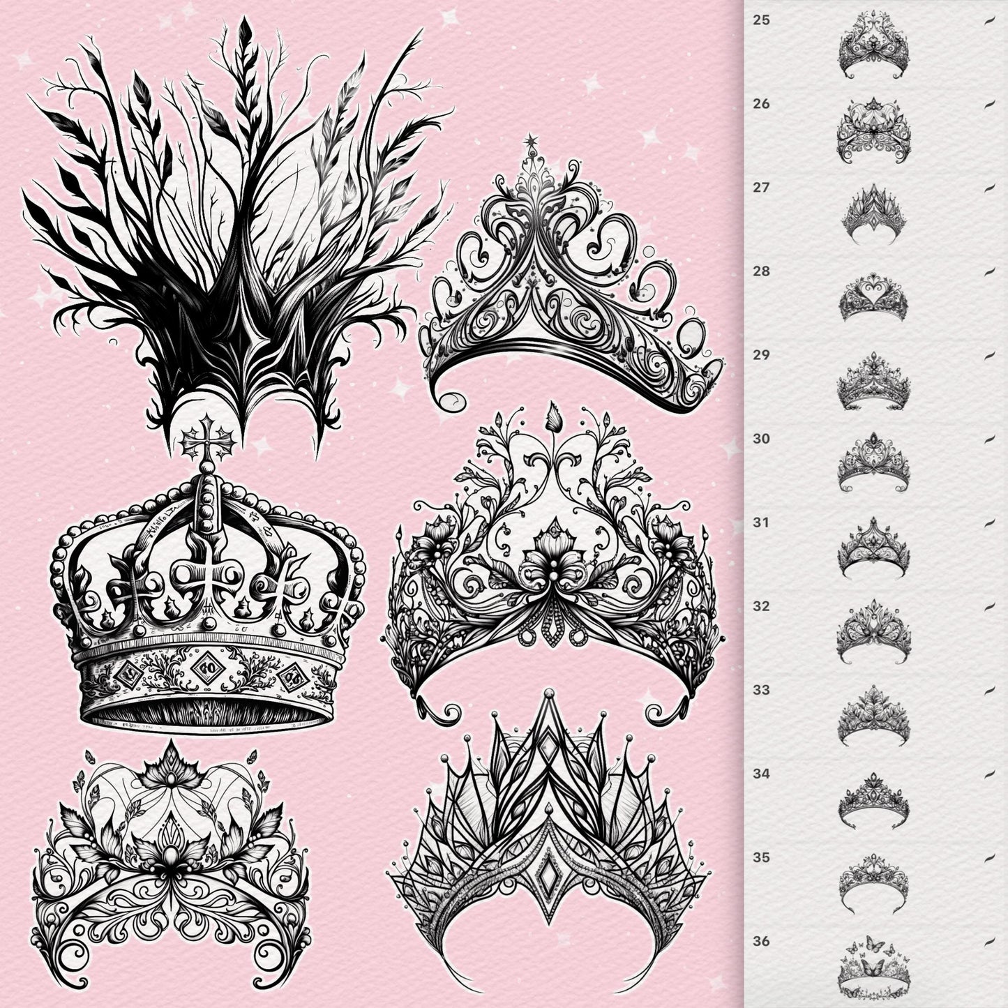 Crown & Royal Brushes for Procreate & Photoshop – King, Queen & Tattoo Set