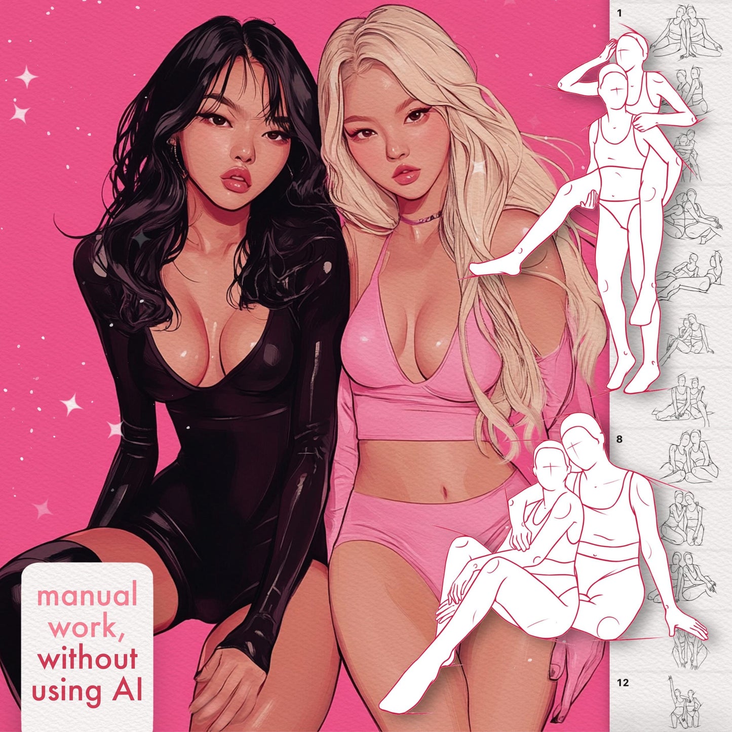 Procreate 여성 커플 브러시, Photoshop 친구 브러시, Clip Studio 여성 및 커플 브러시