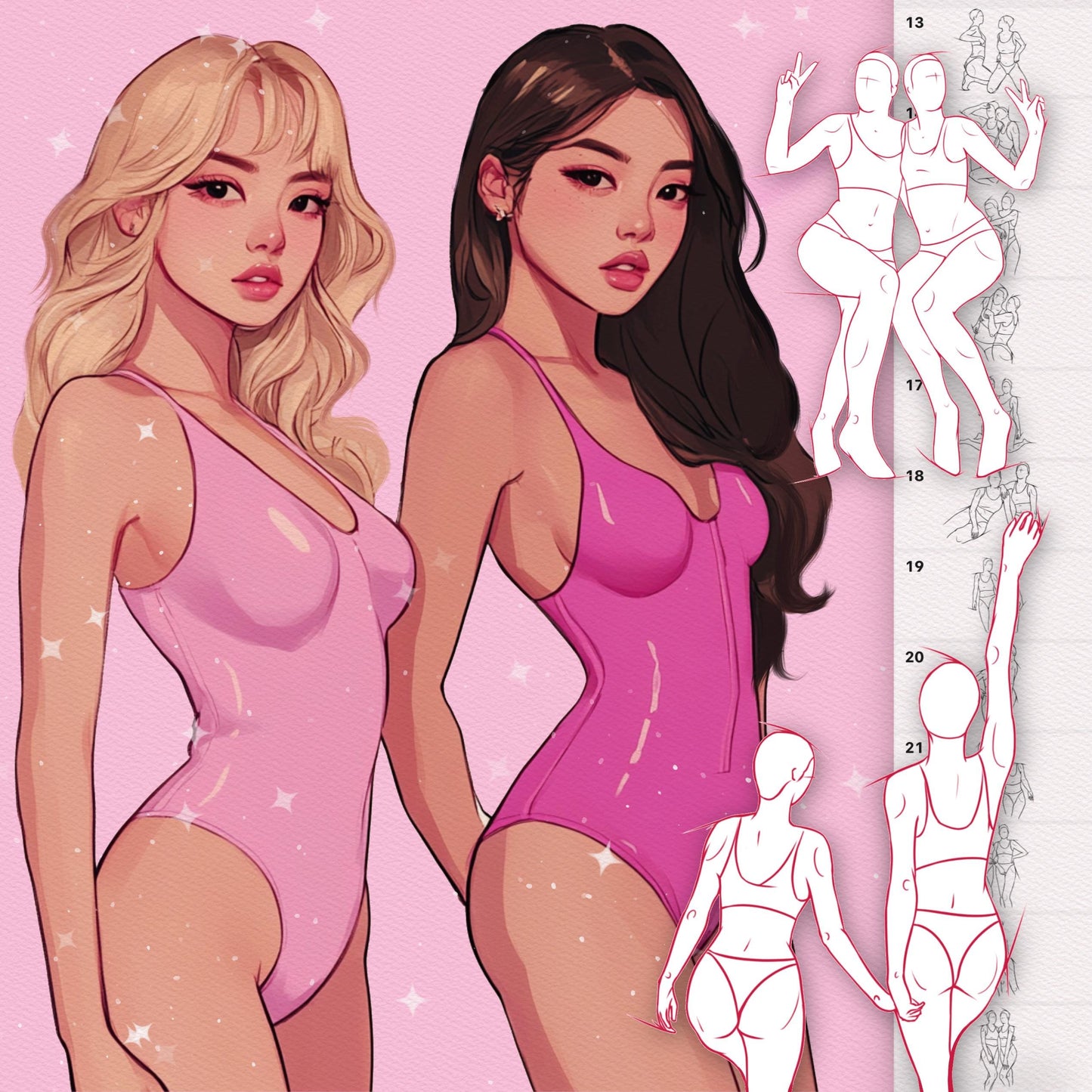 Procreate 여성 커플 브러시, Photoshop 친구 브러시, Clip Studio 여성 및 커플 브러시