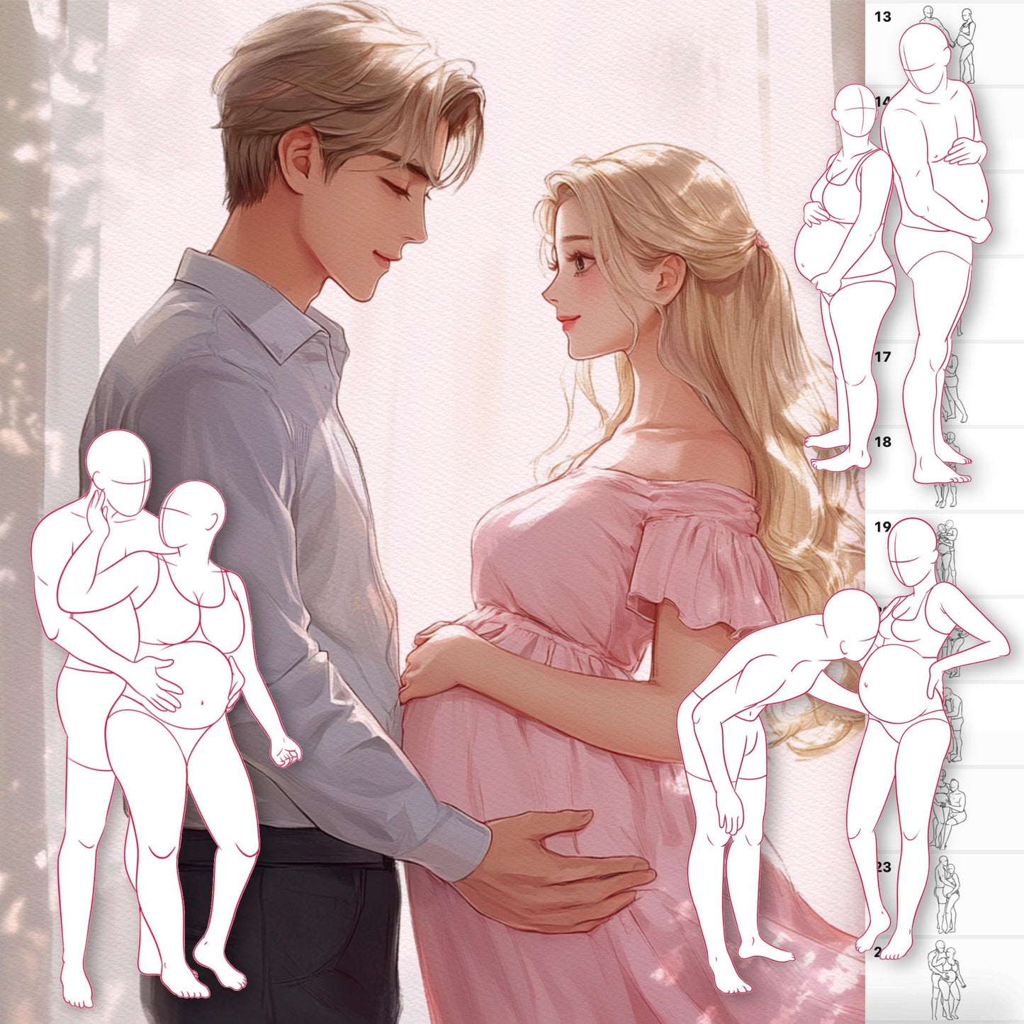 50 Pregnant Couple & Family Pose Brushes for Procreate & Photoshop – Love & Maternity Set