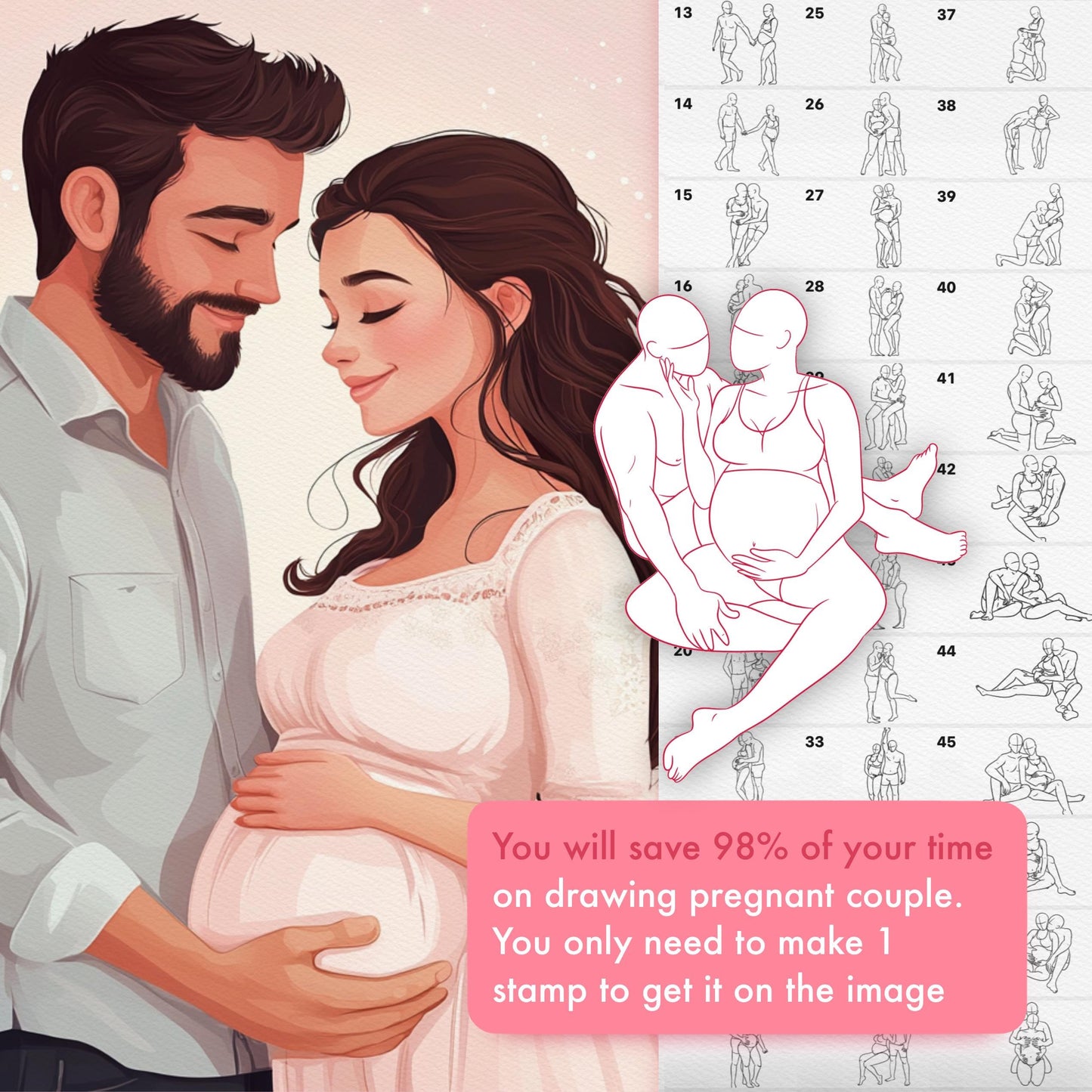 50 Pregnant Couple & Family Pose Brushes for Procreate & Photoshop – Love & Maternity Set