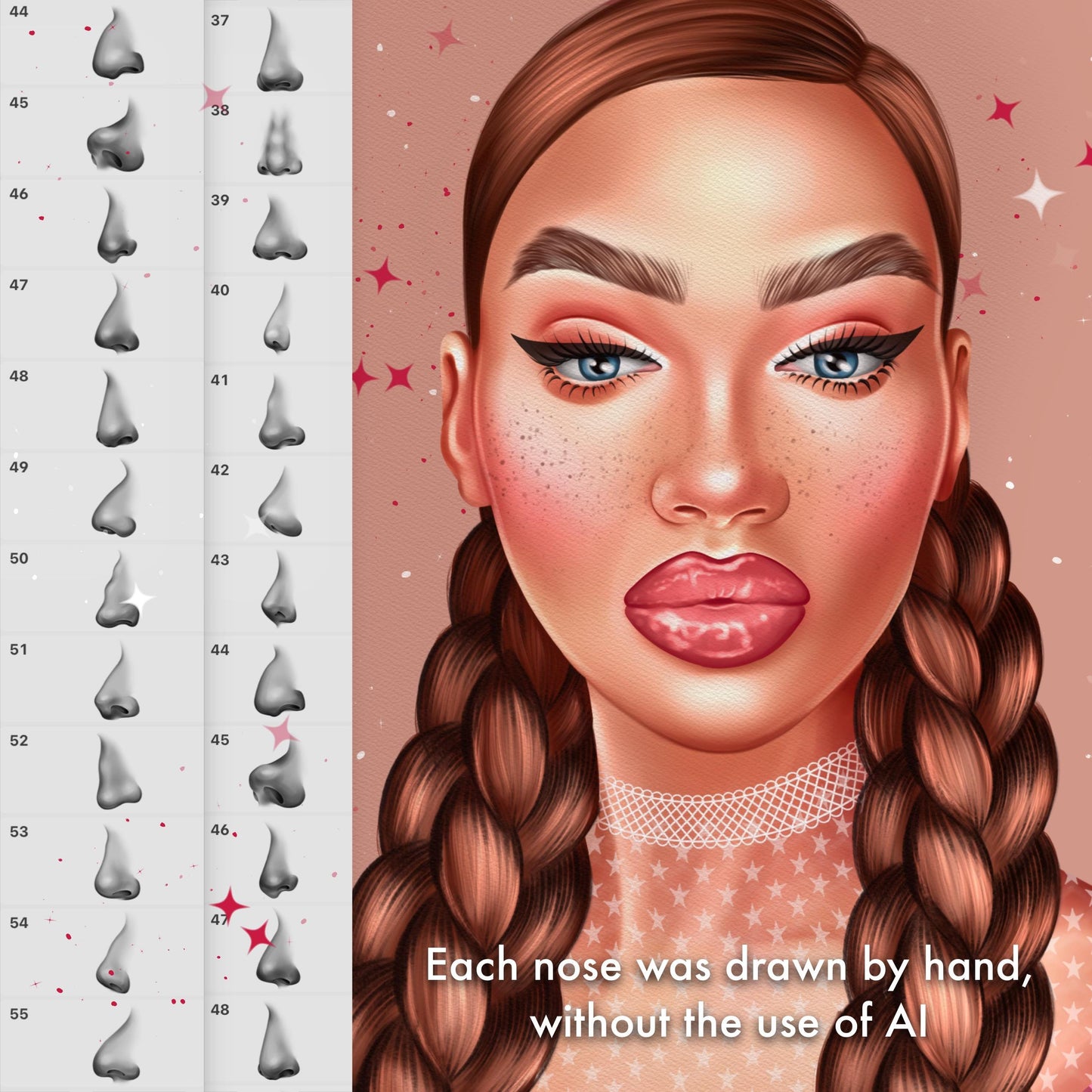 Procreate 코 브러시 및 얼굴 브러시 – 포토샵 여성 초상화 및 클립 스튜디오 사실적인 코 세트