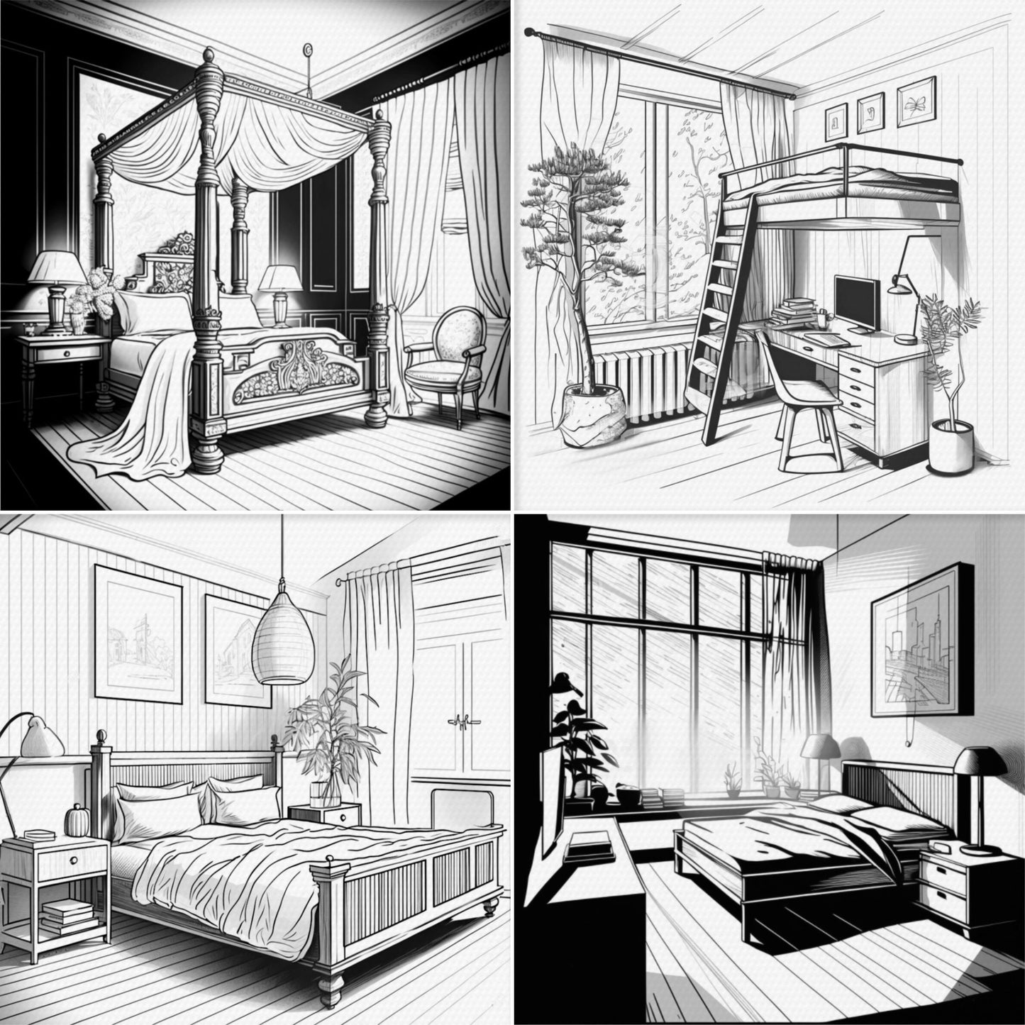 Procreate 침실 브러시 및 포토샵 인테리어 스탬프 – 침대, 가구 등