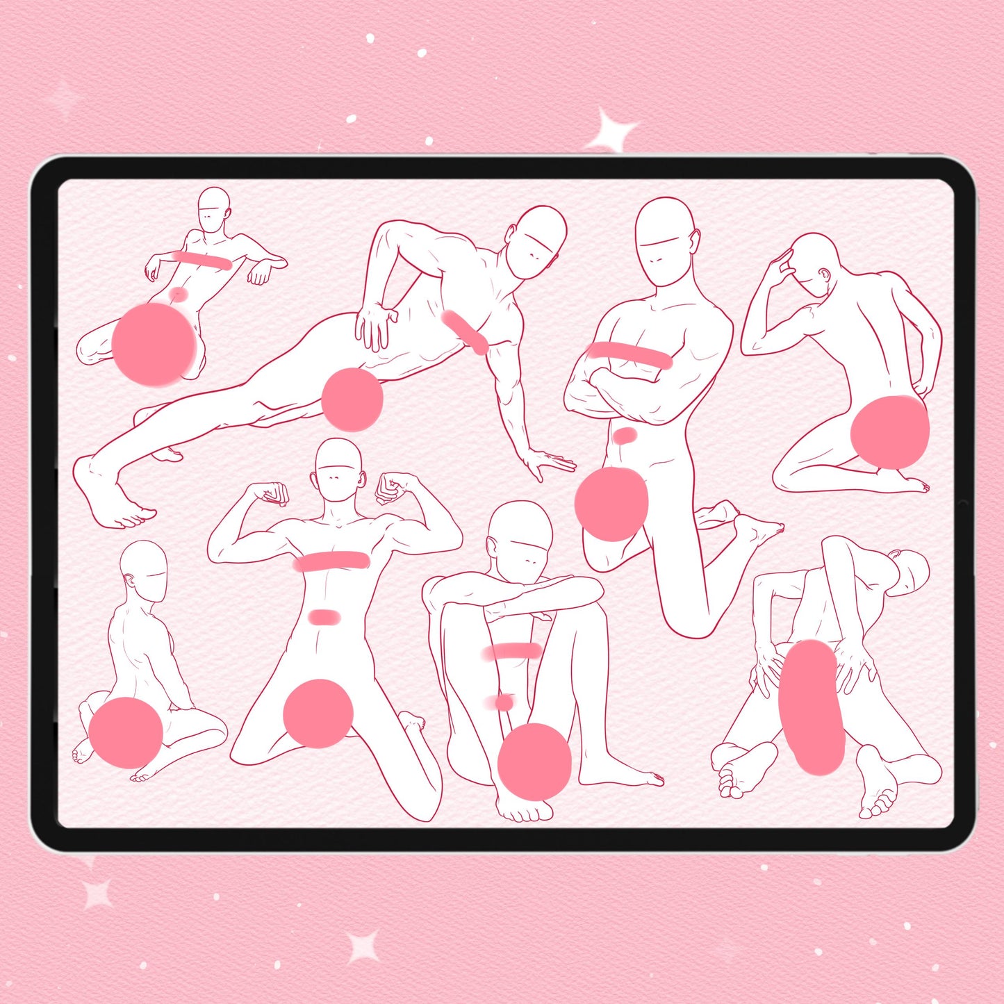 Procreate 남성 바디 포즈 브러시 – Photoshop 및 Clip Studio용 다이나믹 남성 스탬프