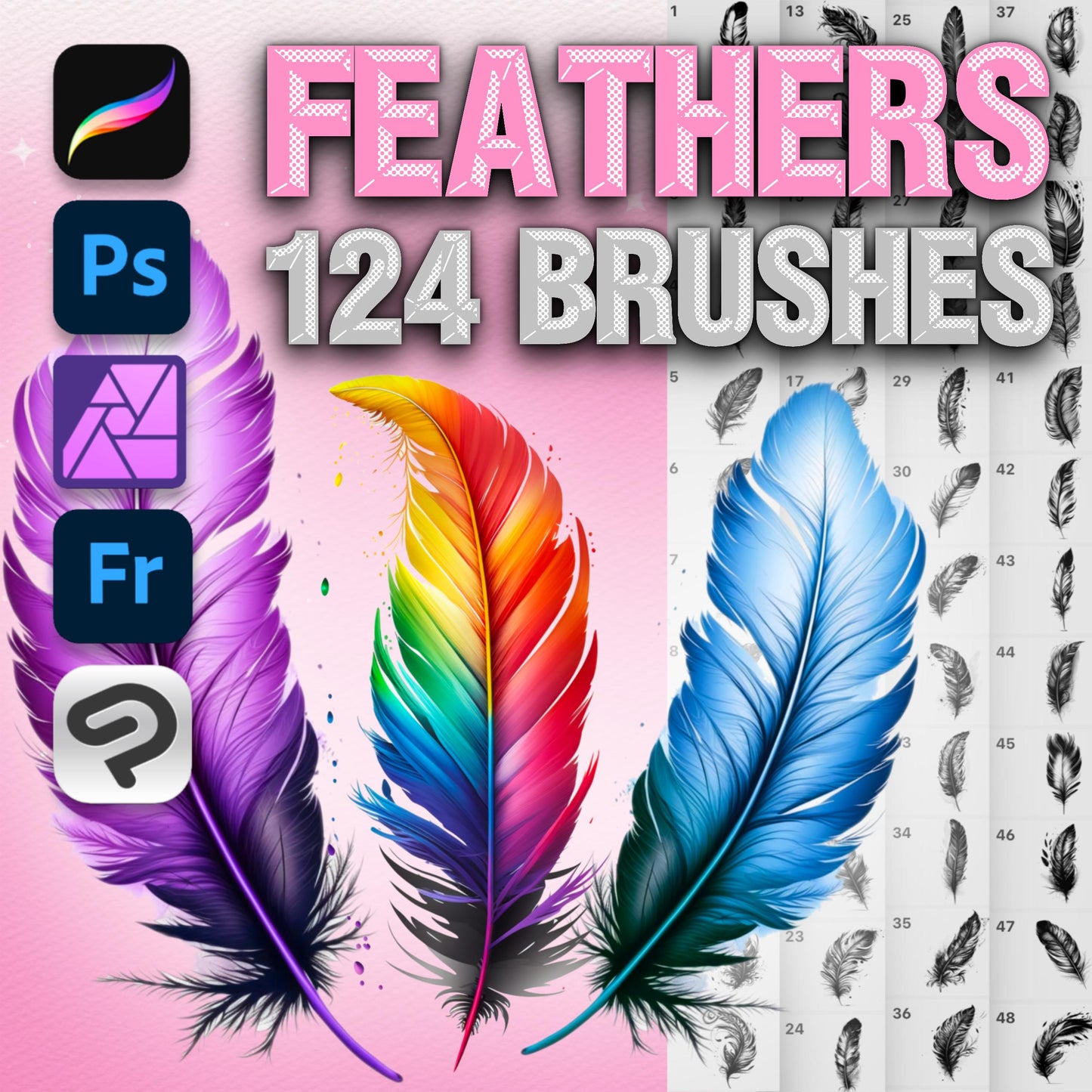 Feather Brushes for Procreate & Photoshop – Realistic Tattoo & Clip Studio Feather Brush Set