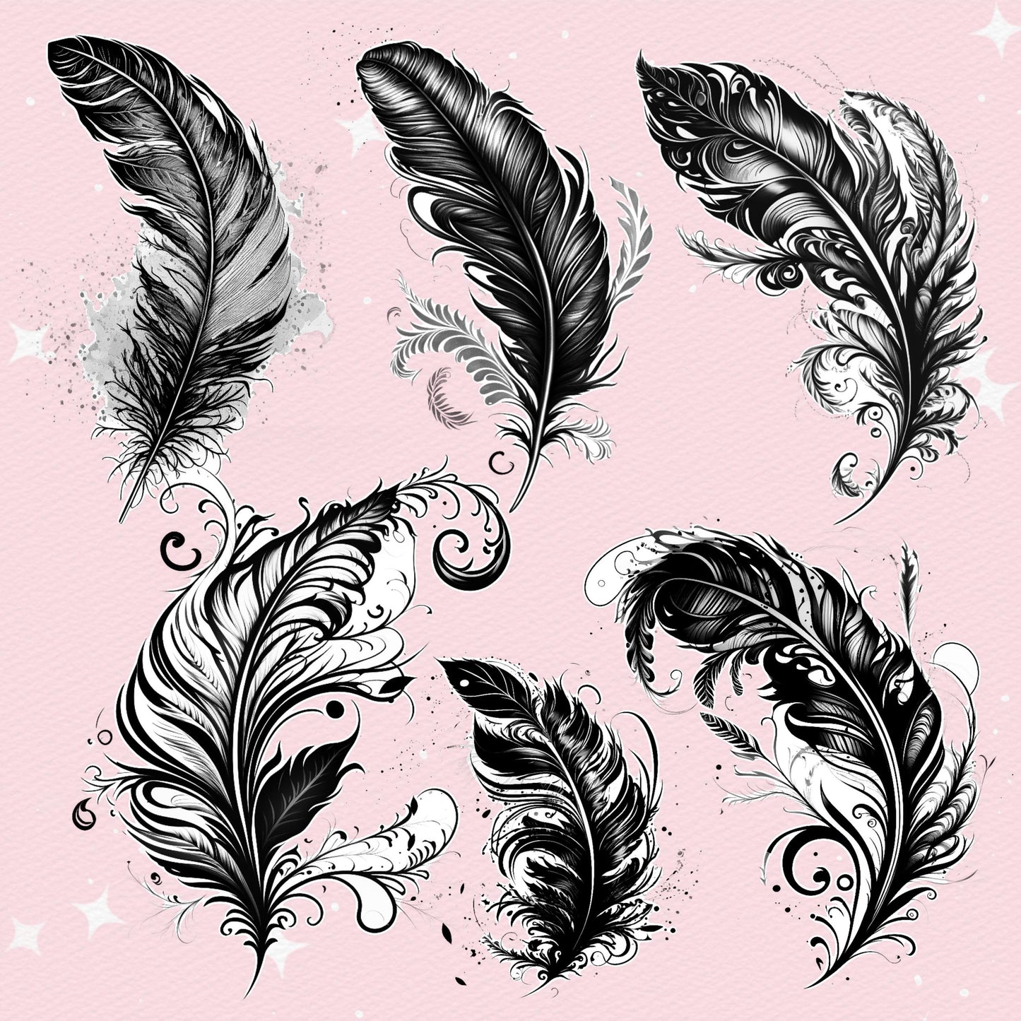 Feather Brushes for Procreate & Photoshop – Realistic Tattoo & Clip Studio Feather Brush Set