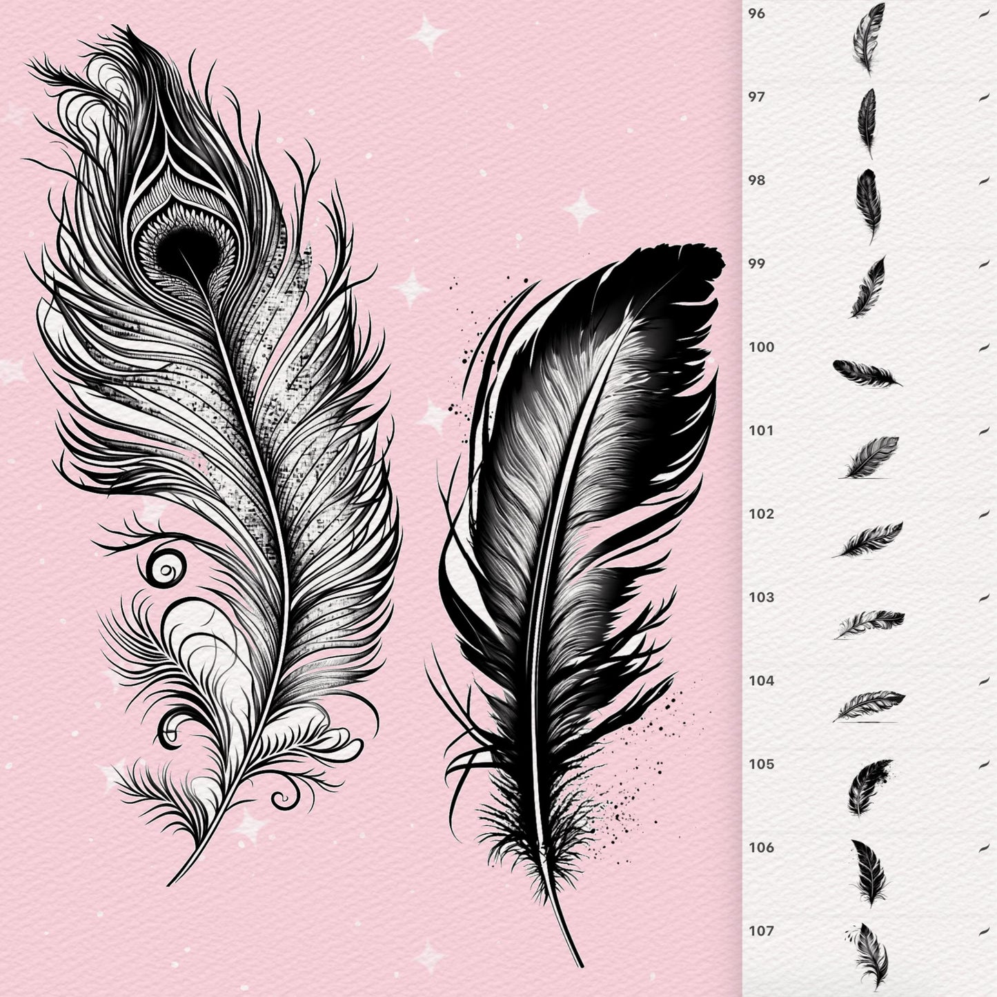 Feather Brushes for Procreate & Photoshop – Realistic Tattoo & Clip Studio Feather Brush Set