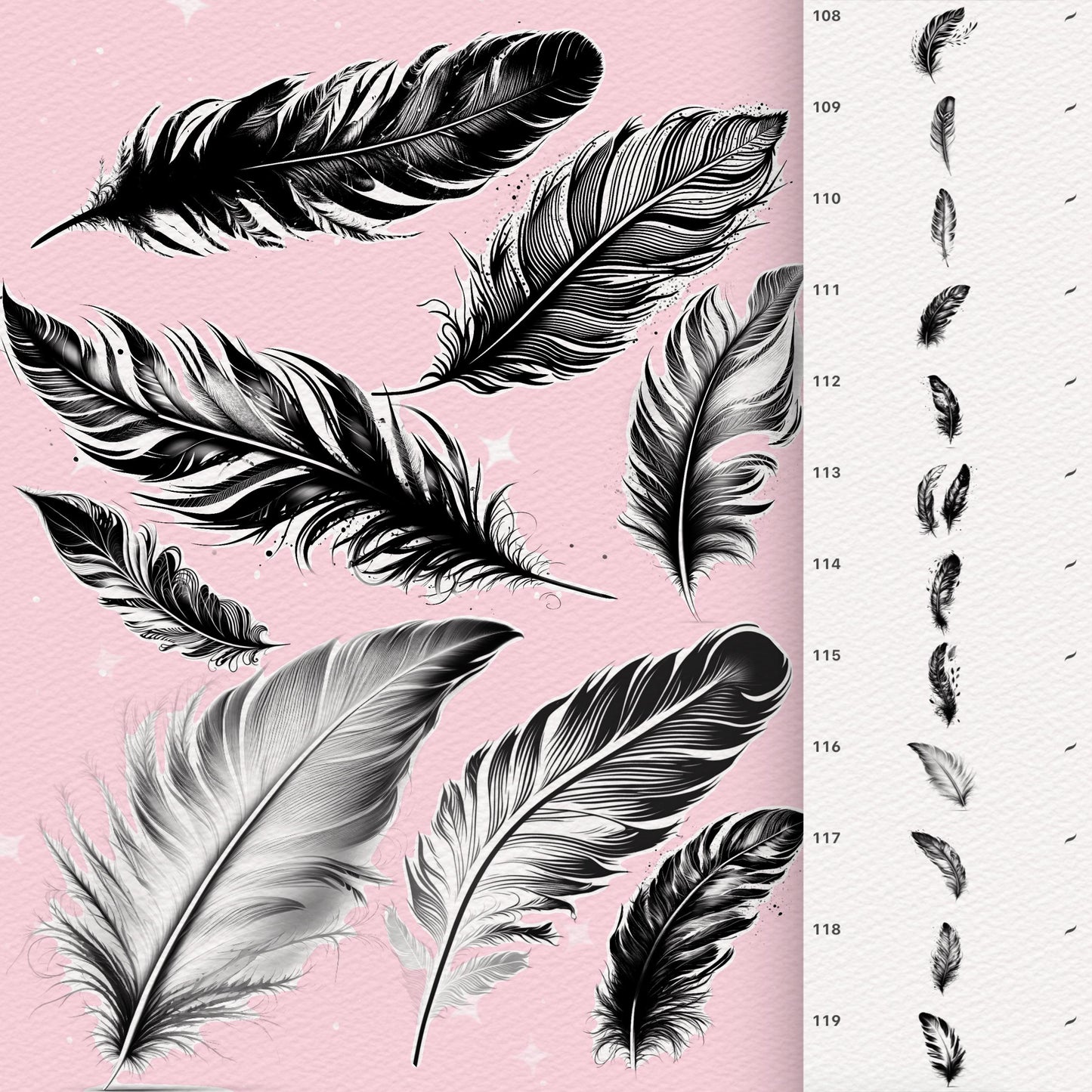 Feather Brushes for Procreate & Photoshop – Realistic Tattoo & Clip Studio Feather Brush Set