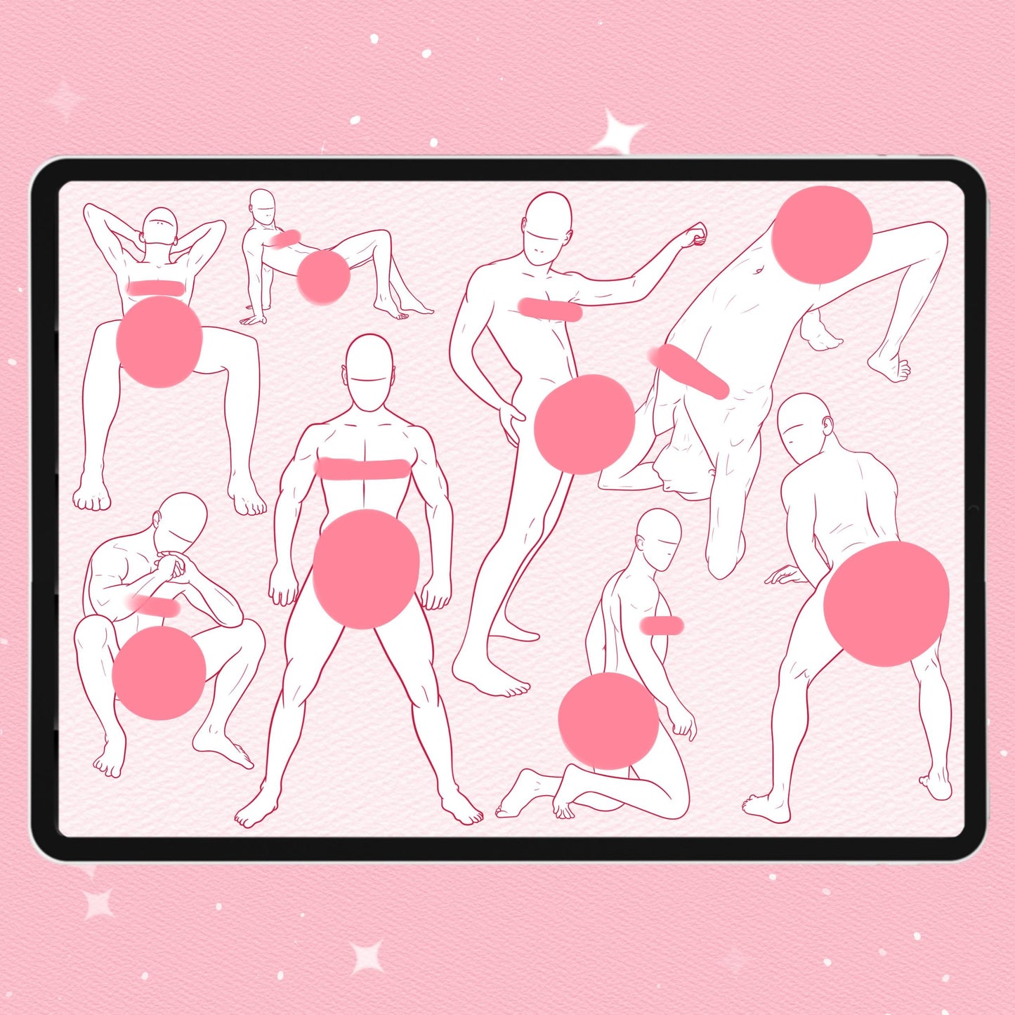 Procreate 남성 바디 포즈 브러시 – Photoshop 및 Clip Studio용 다이나믹 남성 스탬프