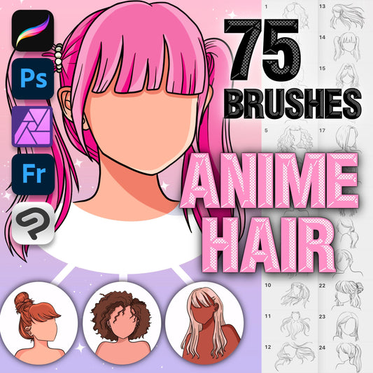 Procreate Anime Hair Brushes – Photoshop & Clip Studio Manga Hairstyle & Chibi Brushes