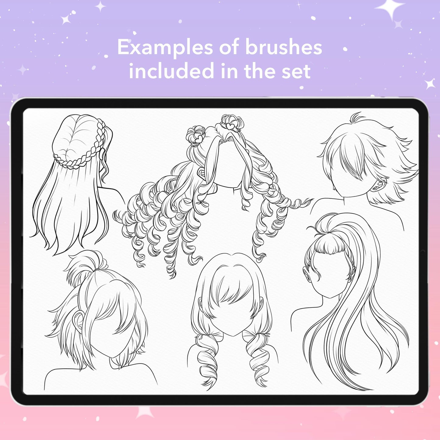 Procreate 애니메이션 헤어 브러시 – 포토샵 및 클립 스튜디오 만화 헤어스타일 및 치비 브러시