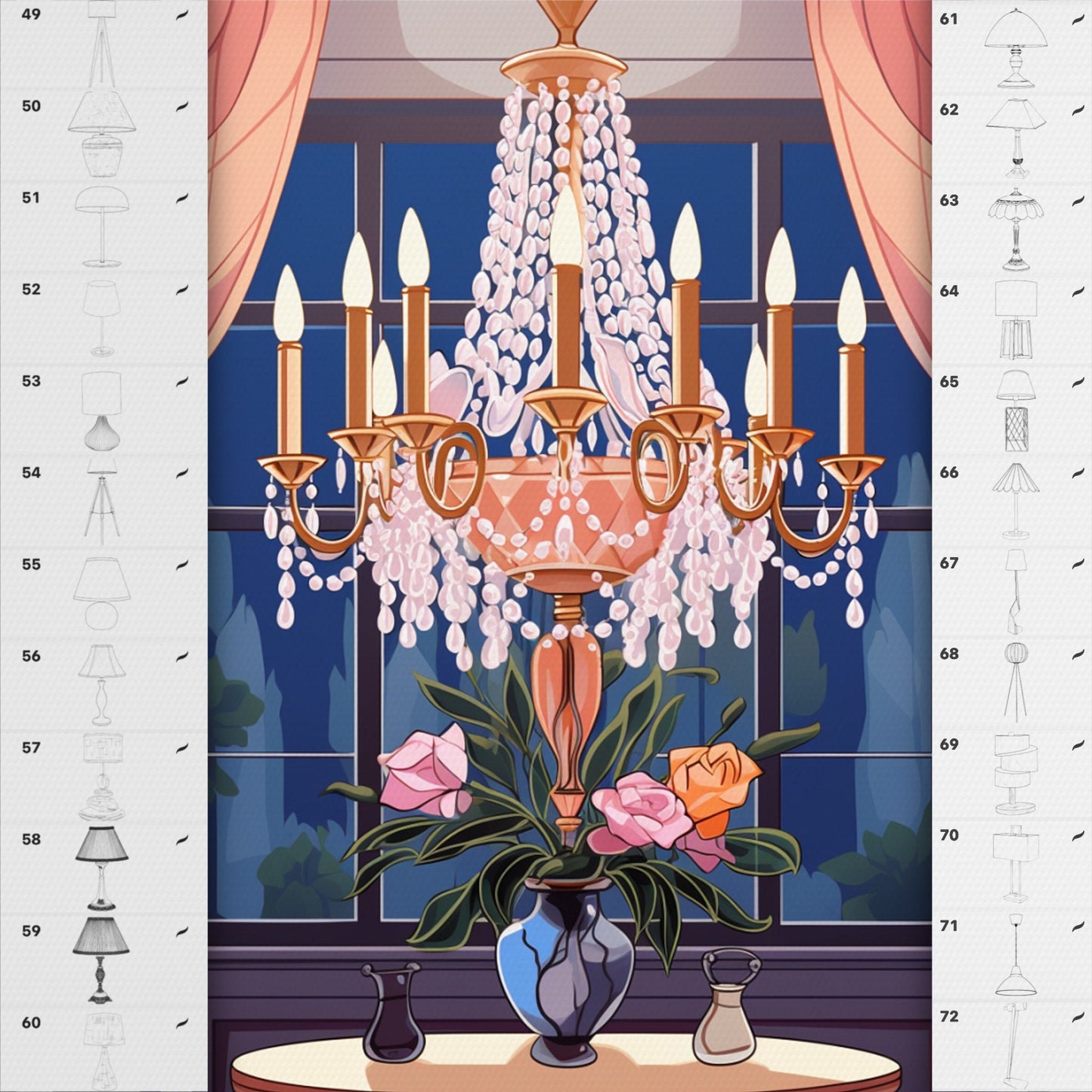 Procreate Interior Brushes – Photoshop Lamp & Light Stamps – Chandelier Brushes for Digital Art