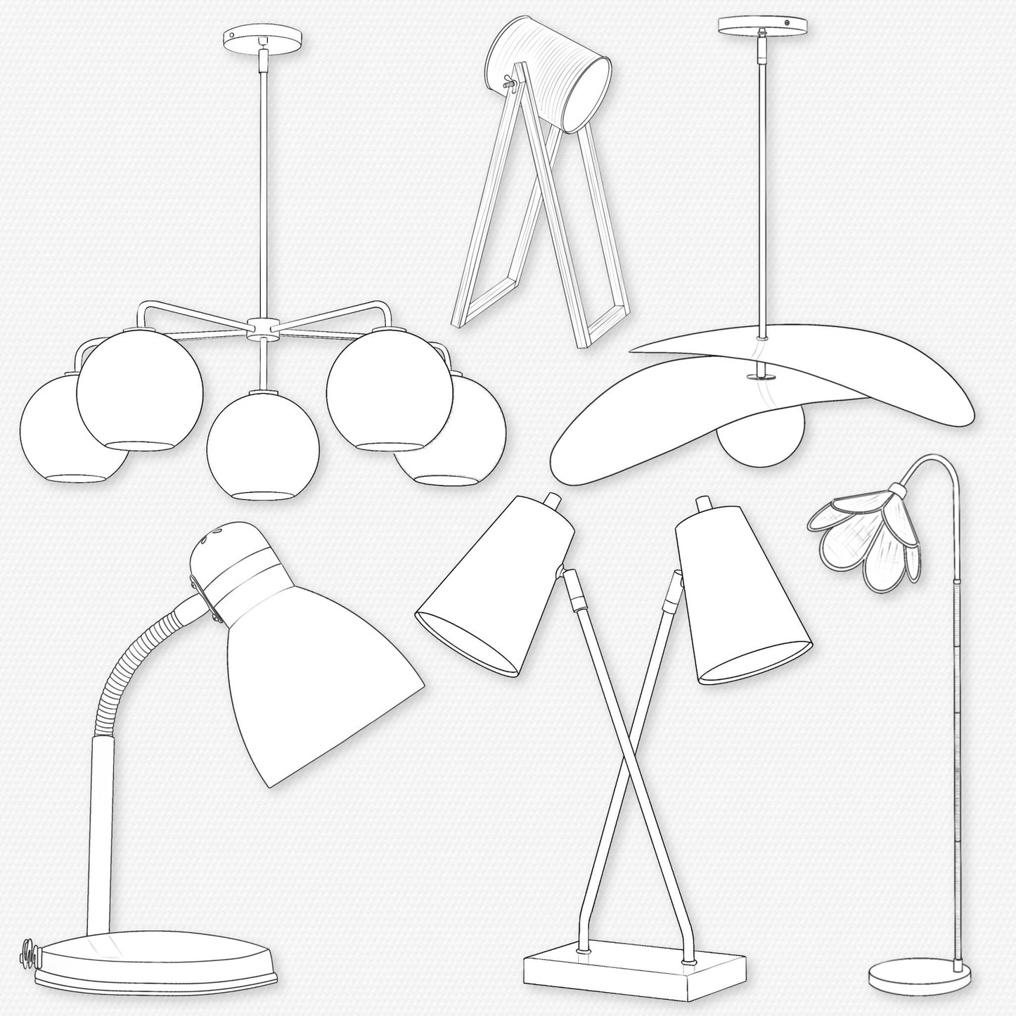 Procreate Interior Brushes – Photoshop Lamp & Light Stamps – Chandelier Brushes for Digital Art