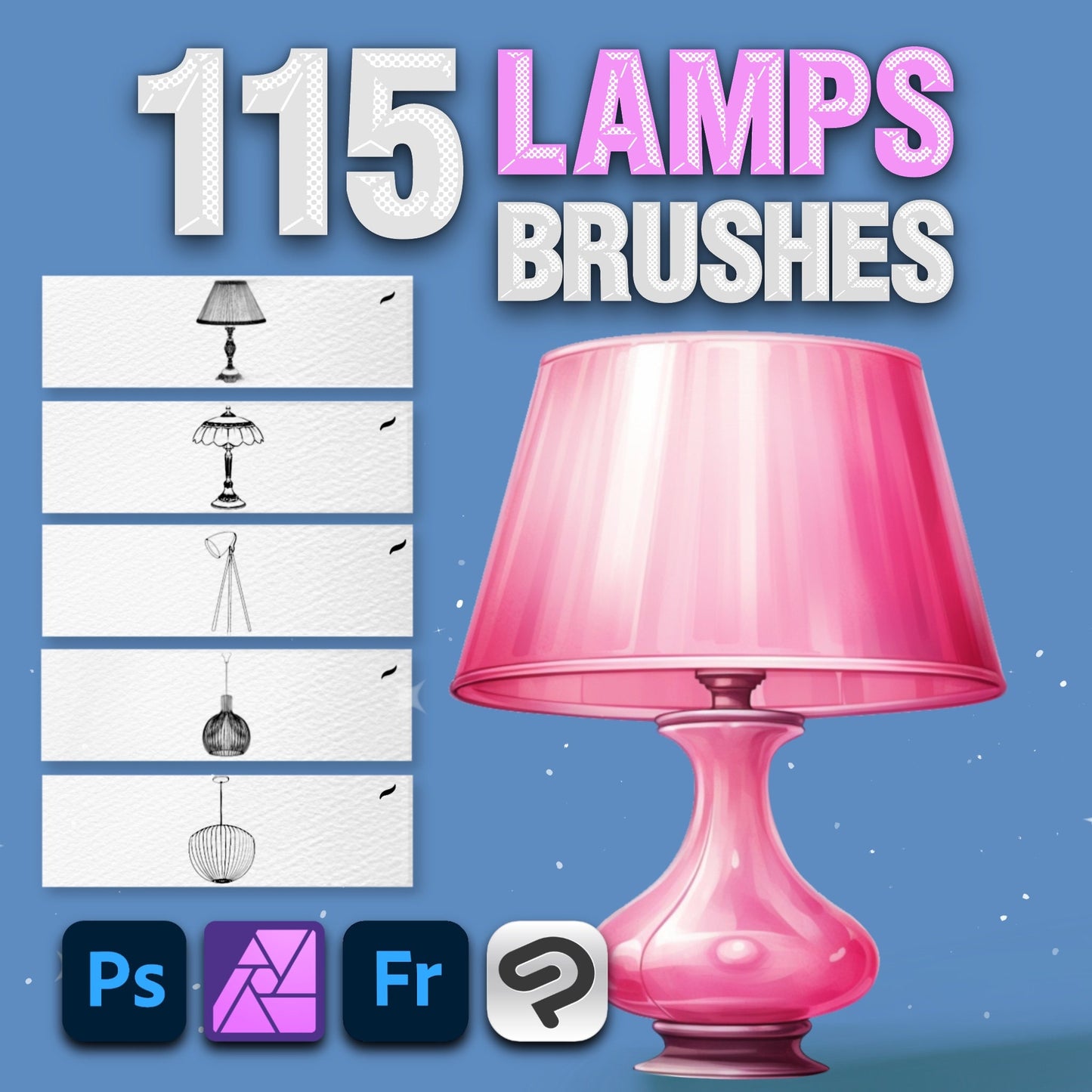 Procreate Interior Brushes – Photoshop Lamp & Light Stamps – Chandelier Brushes for Digital Art