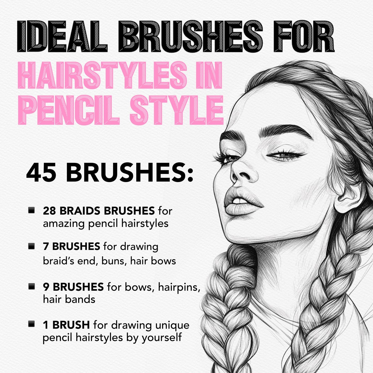 Procreate Hair, Braids & Pencil Brushes for Portraits