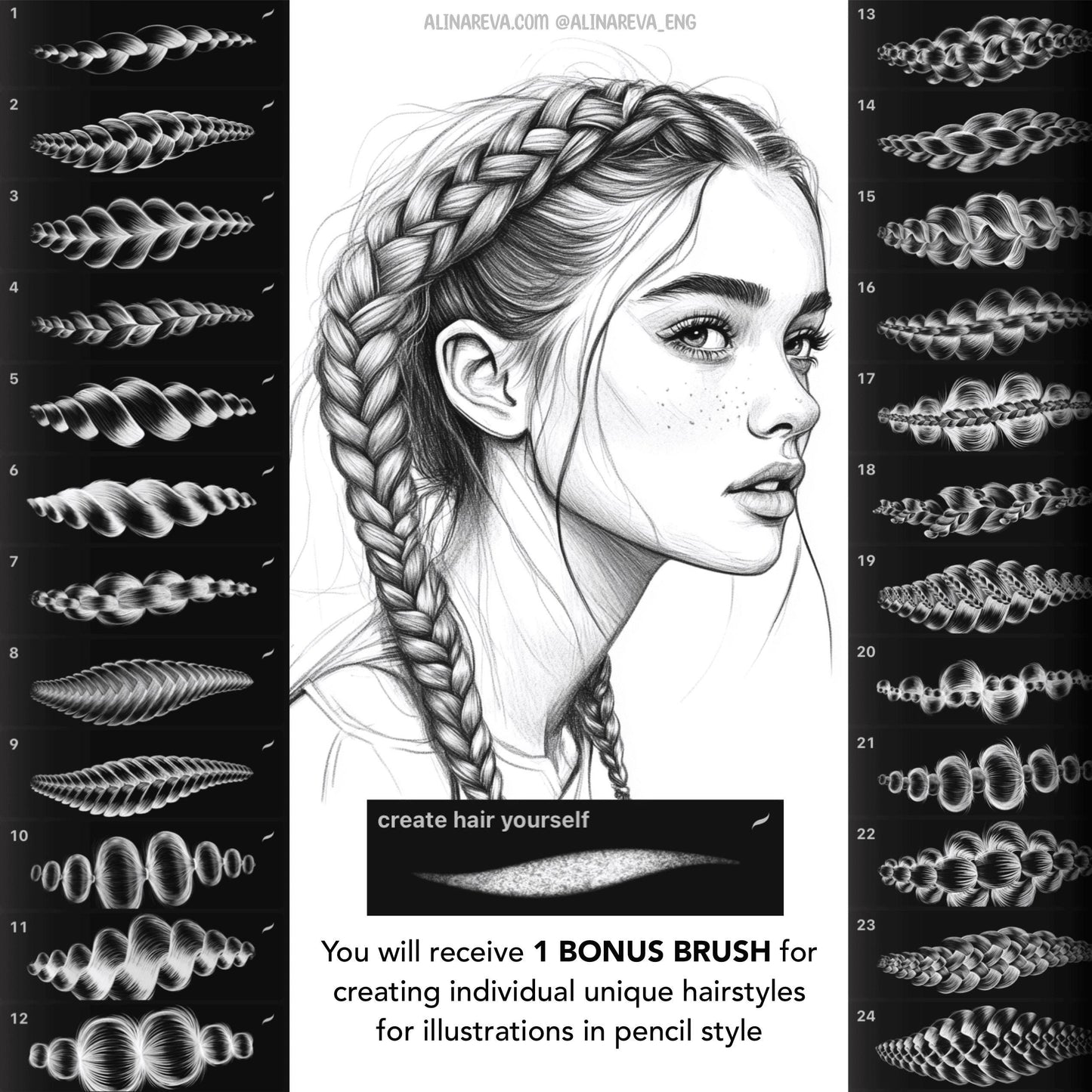 Procreate Hair, Braids & Pencil Brushes for Portraits