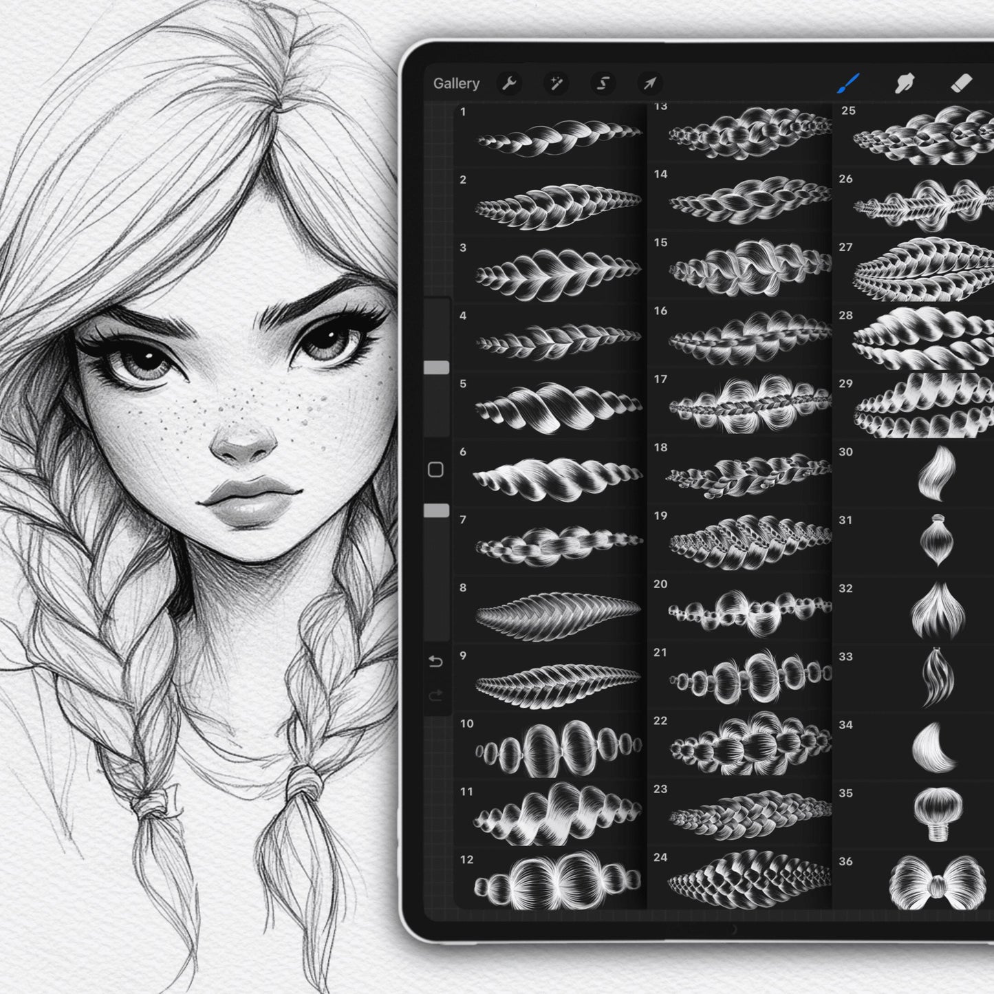 Procreate Hair, Braids & Pencil Brushes for Portraits
