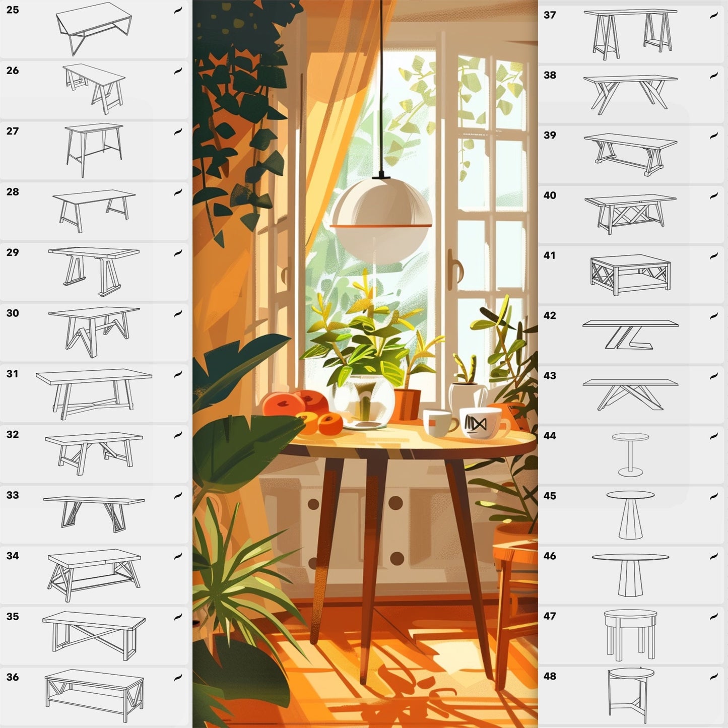 65 Interior & Table Brushes for Procreate & Photoshop – Furniture & Decor Set