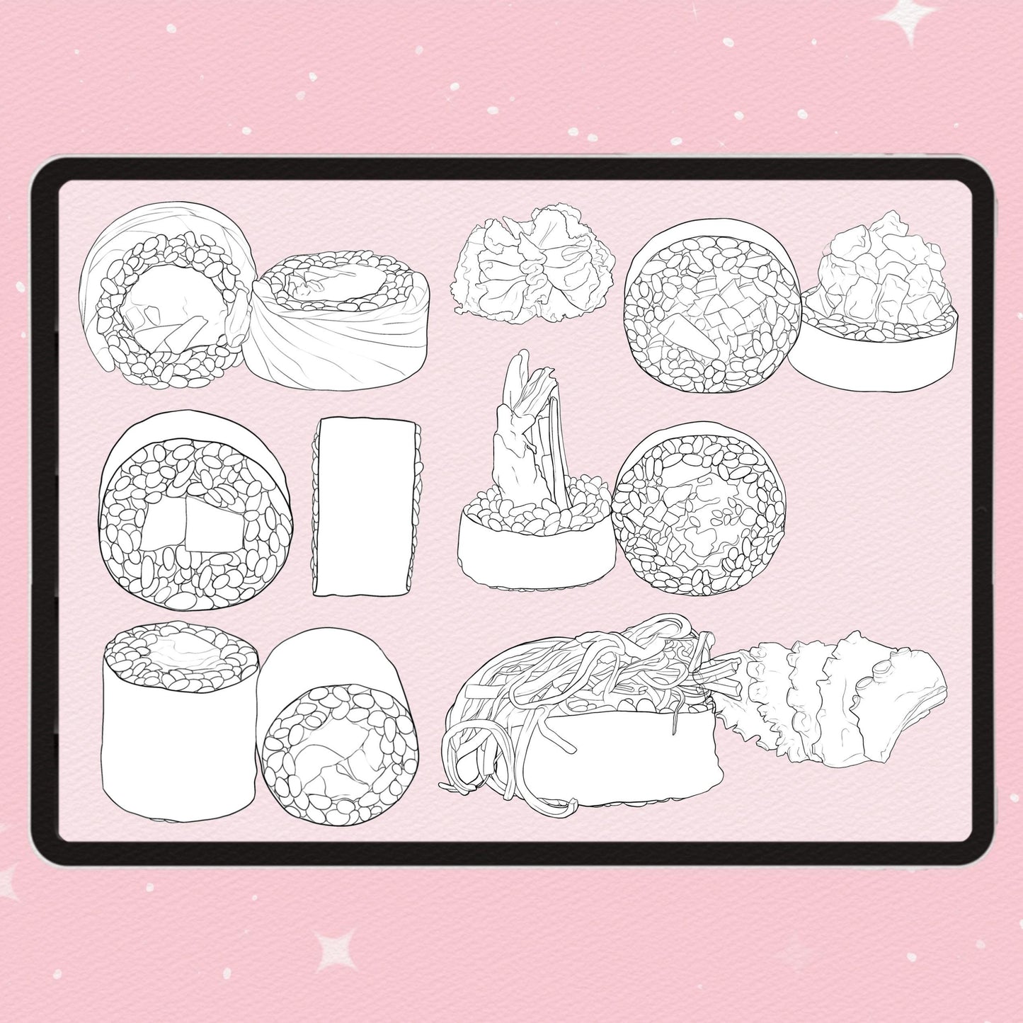 Procreate Sushi Brushes – Photoshop Japanese Food & Roll Brushes | Clip Studio Rice & Caviar Brush Set