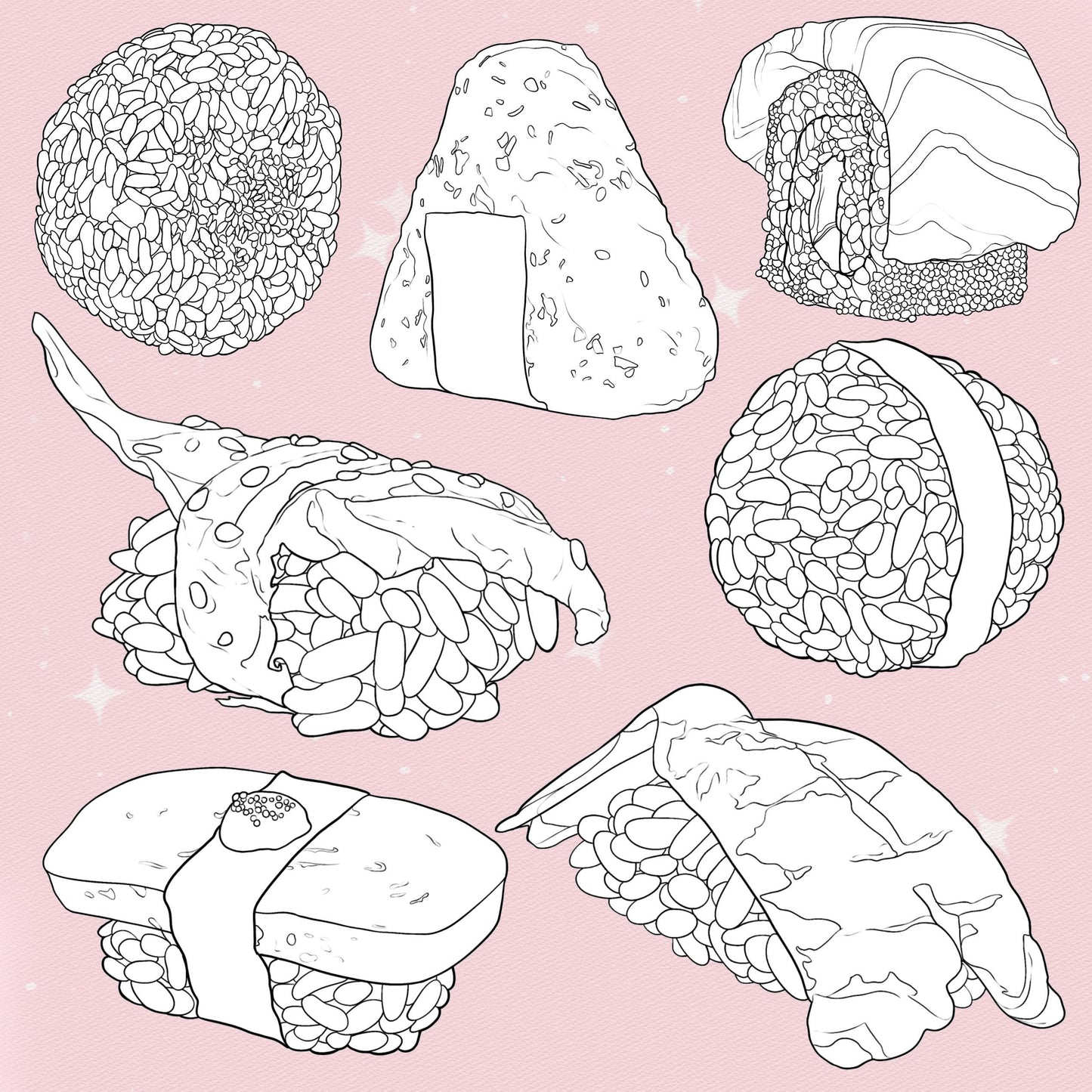 Procreate Sushi Brushes – Photoshop Japanese Food & Roll Brushes | Clip Studio Rice & Caviar Brush Set