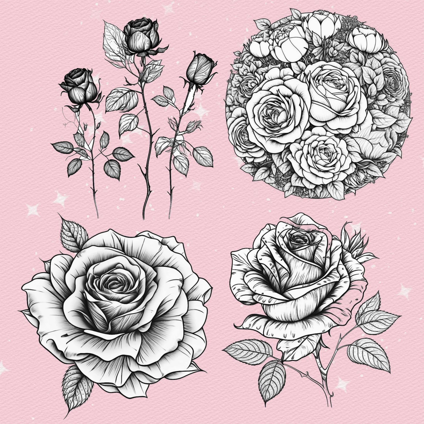 250 Flower Tattoo Brushes for Procreate & Photoshop – Roses, Peonies & More