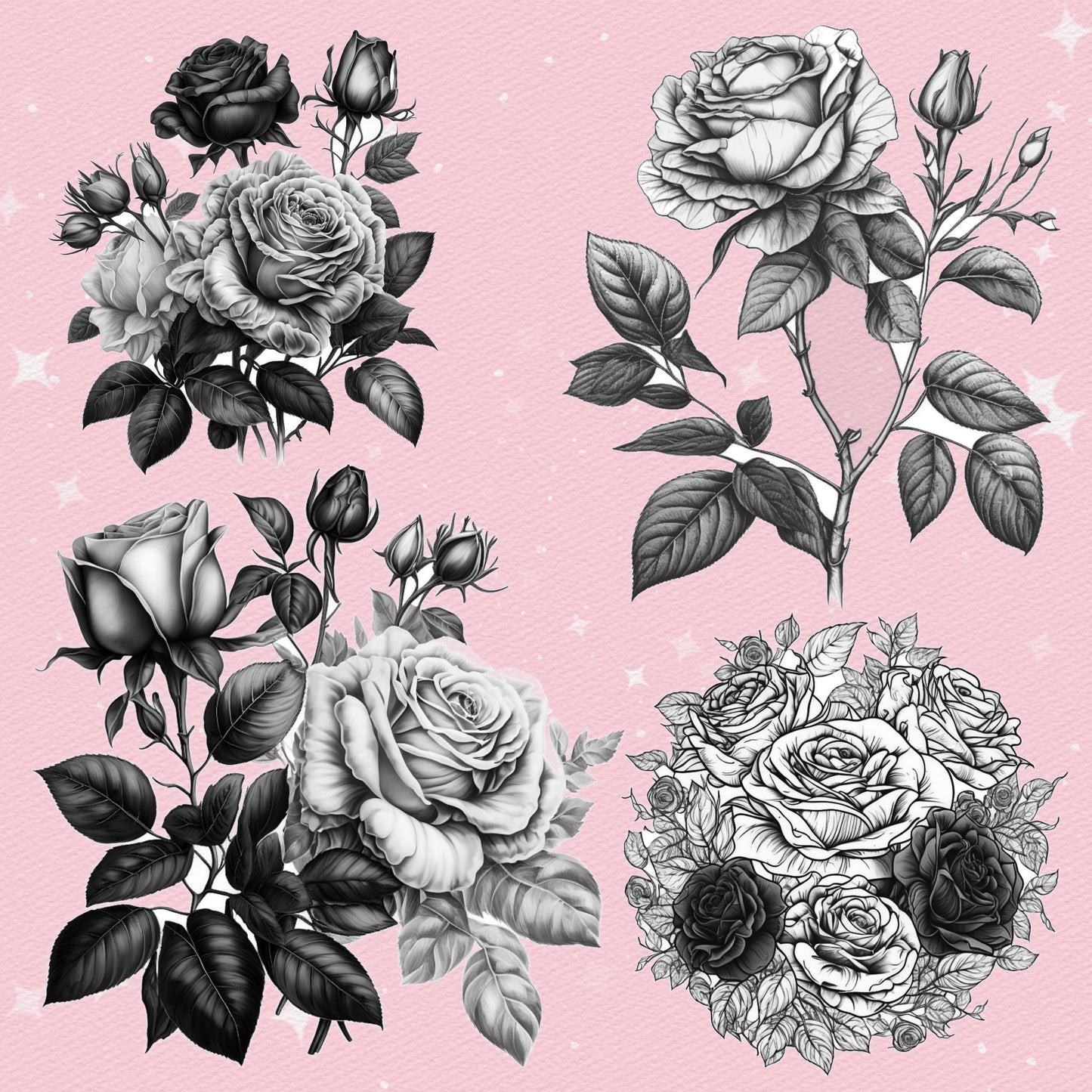 250 Flower Tattoo Brushes for Procreate & Photoshop – Roses, Peonies & More