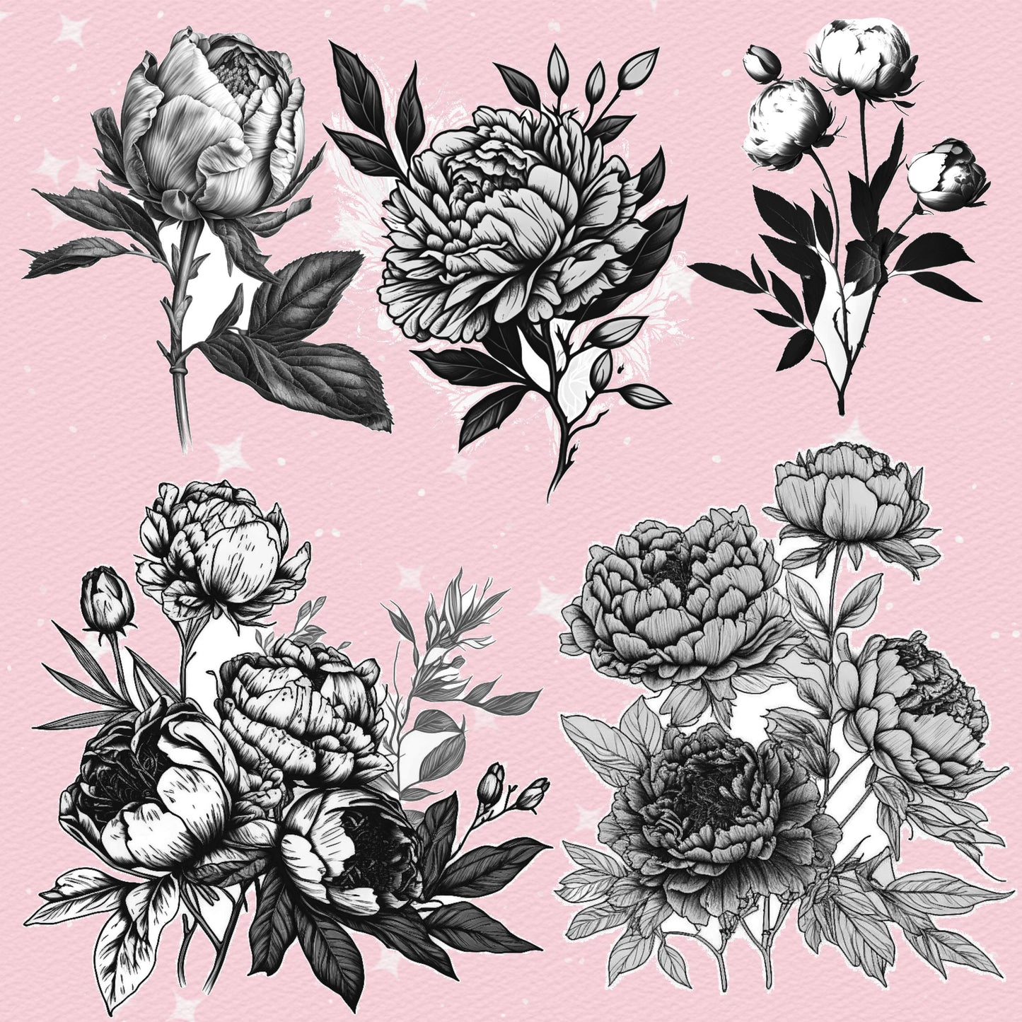 250 Flower Tattoo Brushes for Procreate & Photoshop – Roses, Peonies & More