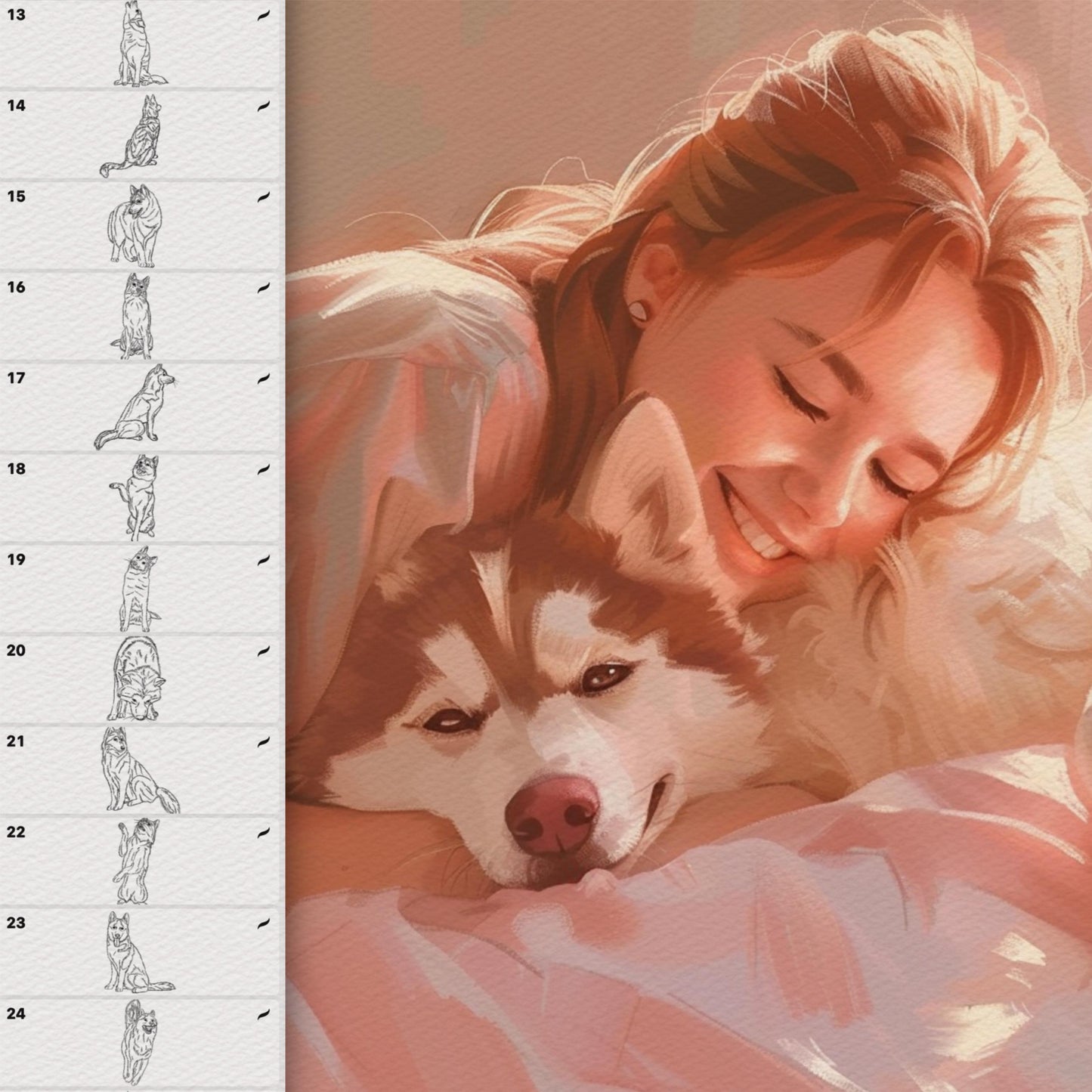 50 Dog & Husky Brushes for Procreate & Photoshop – Animal Portrait Set