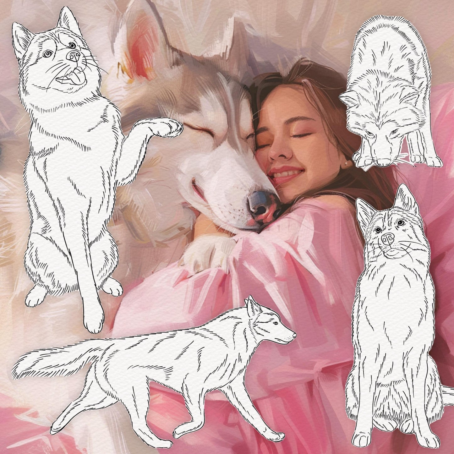 50 Dog & Husky Brushes for Procreate & Photoshop – Animal Portrait Set