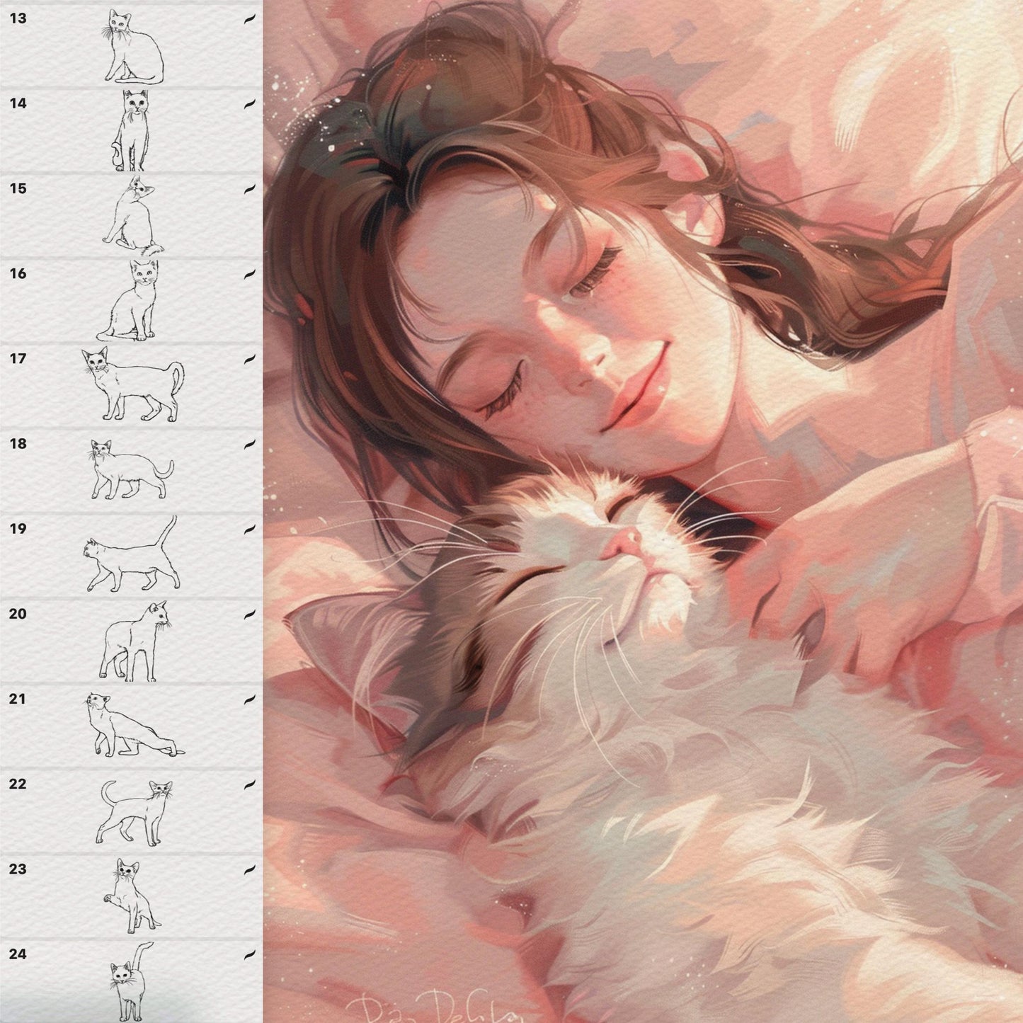 Procreate 및 Photoshop용 고양이 및 반려동물 초상화 브러시 50개 - 귀여운 동물 세트