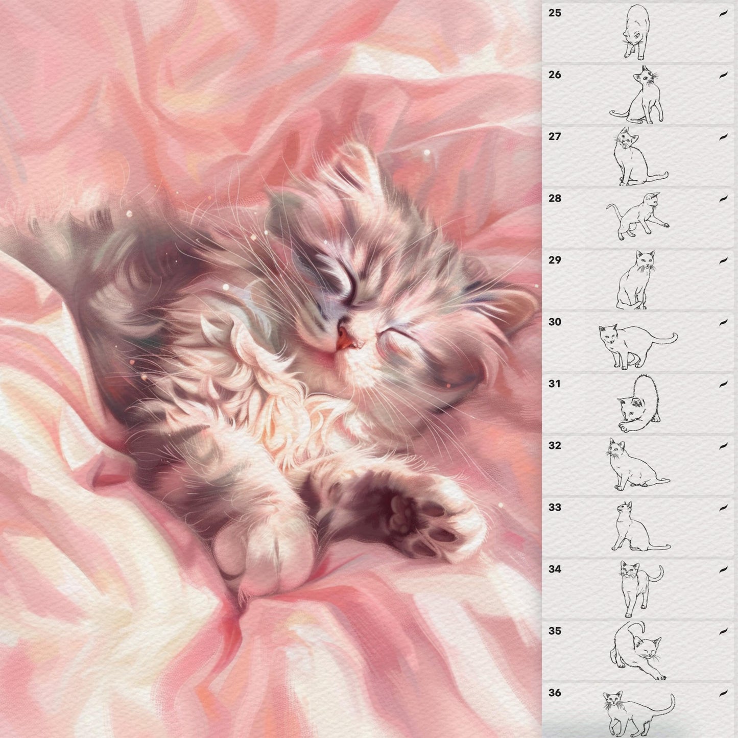 Procreate 및 Photoshop용 고양이 및 반려동물 초상화 브러시 50개 - 귀여운 동물 세트