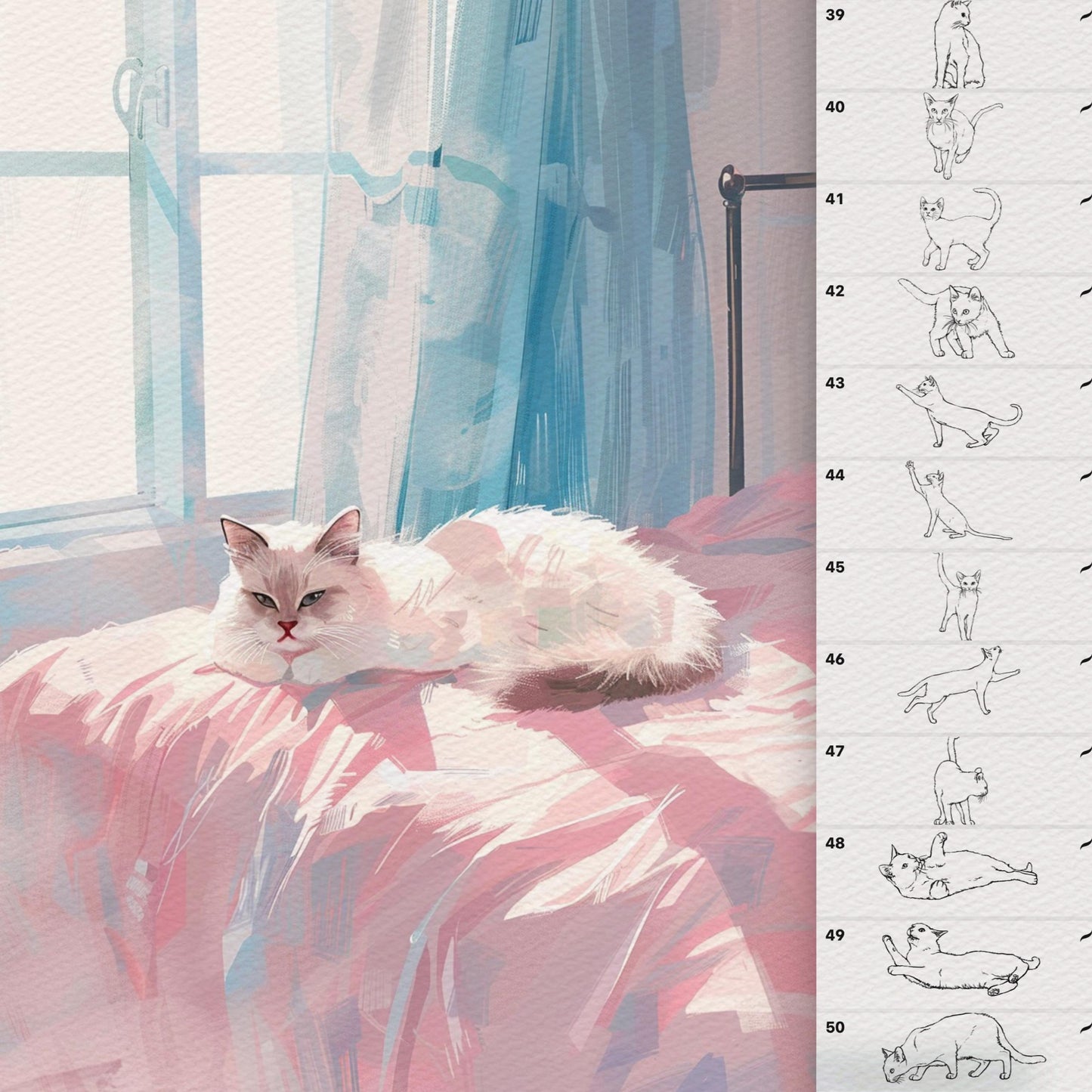 Procreate 및 Photoshop용 고양이 및 반려동물 초상화 브러시 50개 - 귀여운 동물 세트