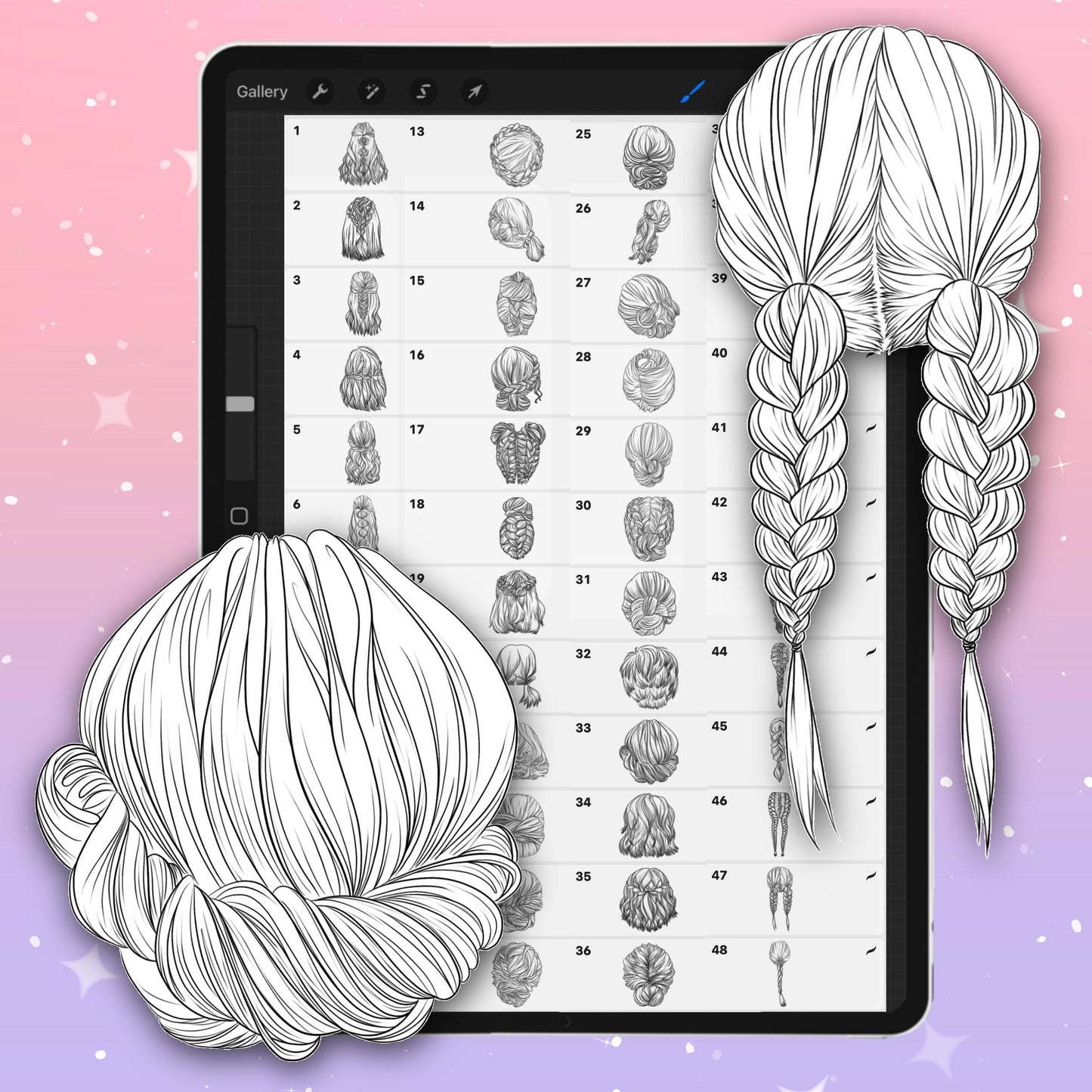 Procreate 헤어 브러시 – Photoshop, Clip Studio 및 Affinity Photo용 애니메이션 헤어 스타일 브러시