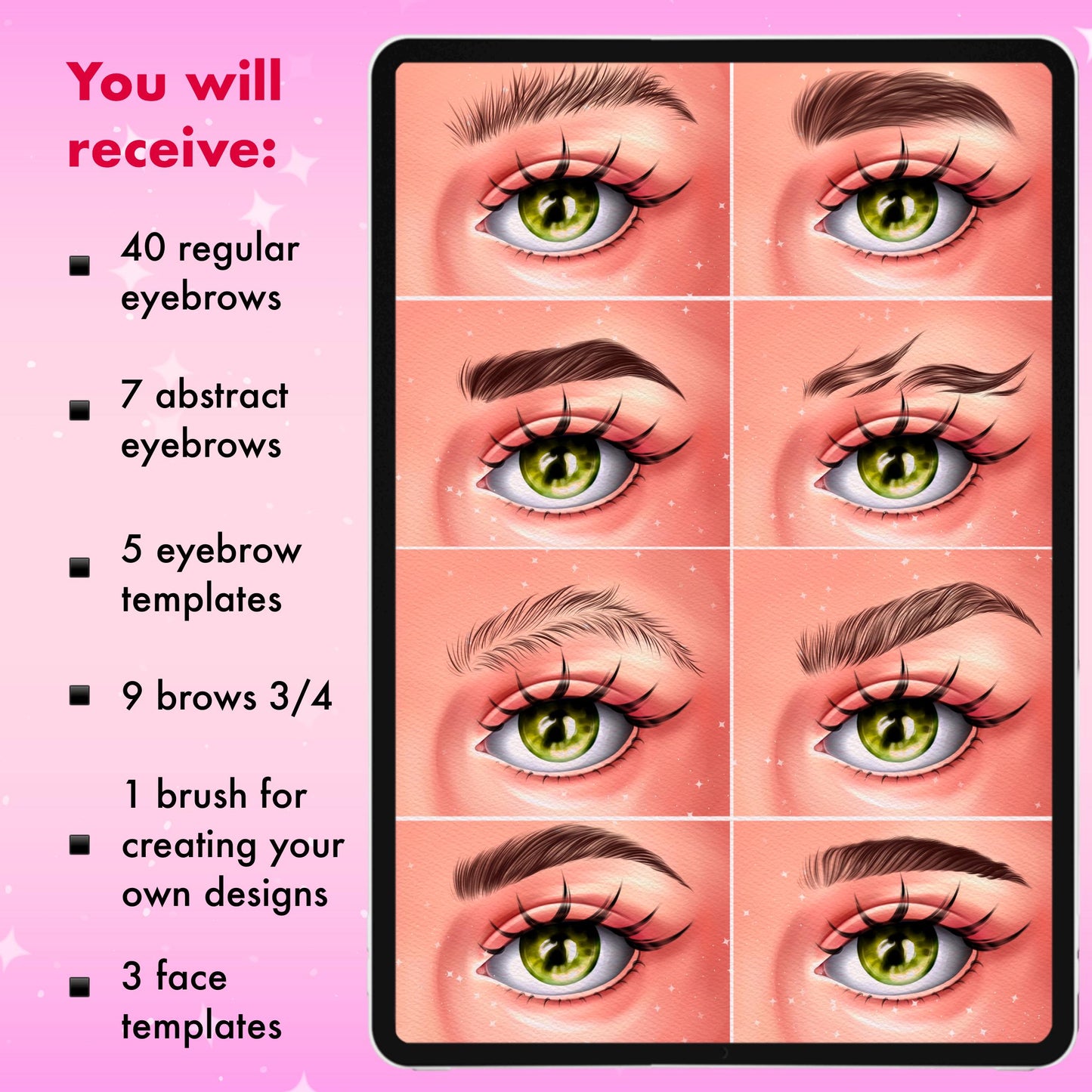Procreate Brows & Makeup Brushes | Eyebrow, Face & Portrait Brush Set for Digital Female Art