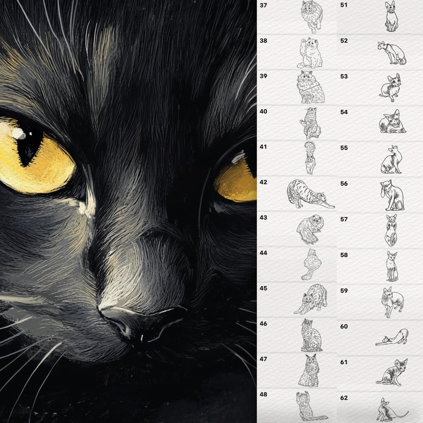 Procreate용 고양이 브러시 - Photoshop 및 Clip Studio용 푹신하고 스핑크스 같은 귀여운 동물 스탬프