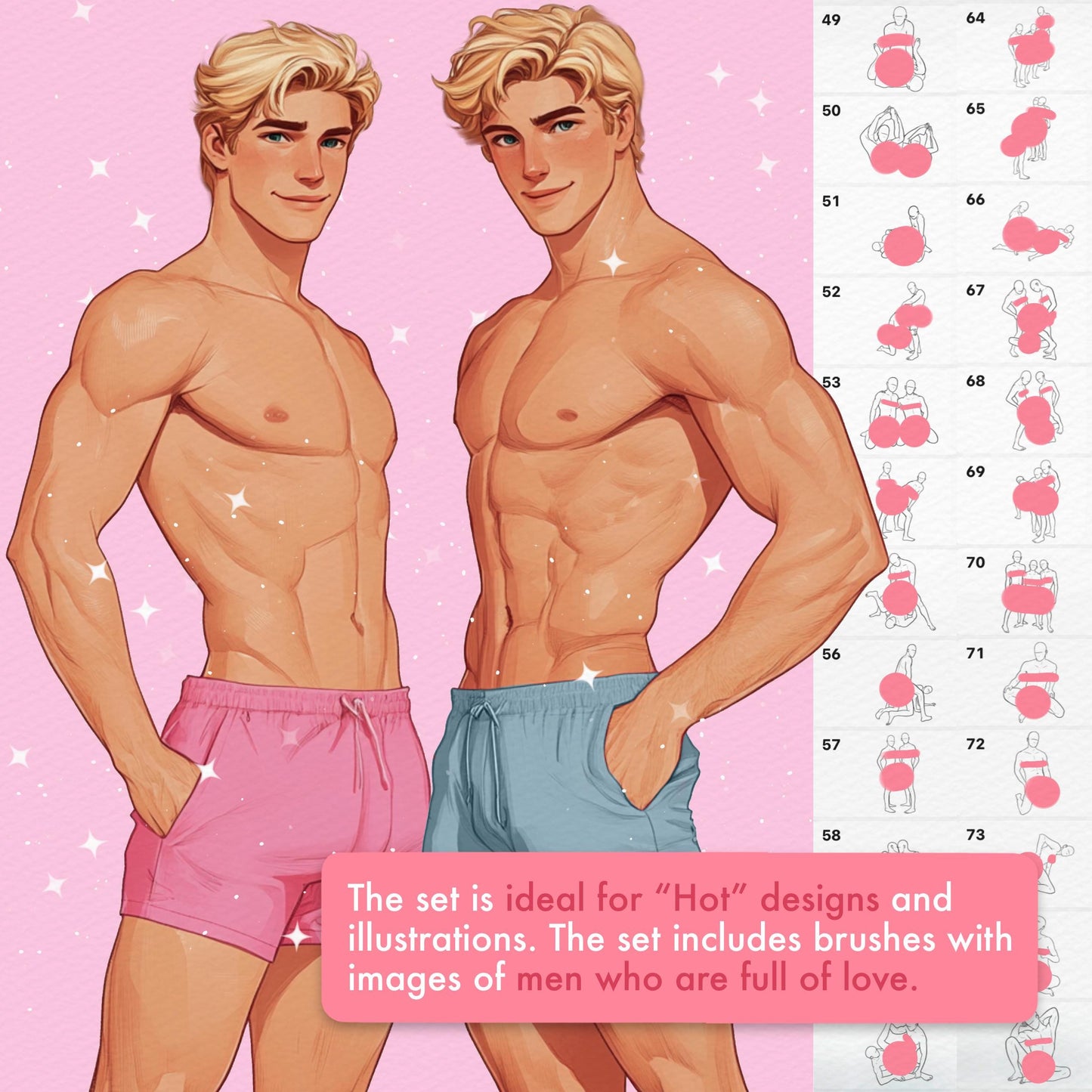 Gay Couple Brushes for Procreate – Male Pose Stamps for Photoshop & Clip Studio