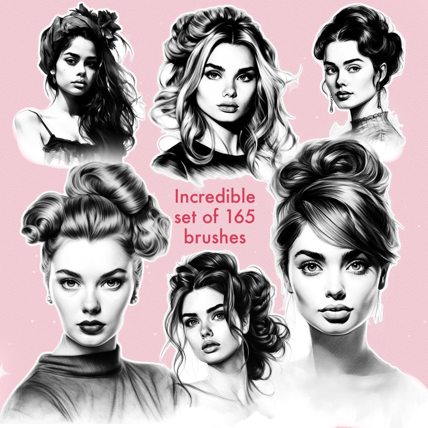 165 Female Portrait Brushes for Procreate & Photoshop – Face & Head Set