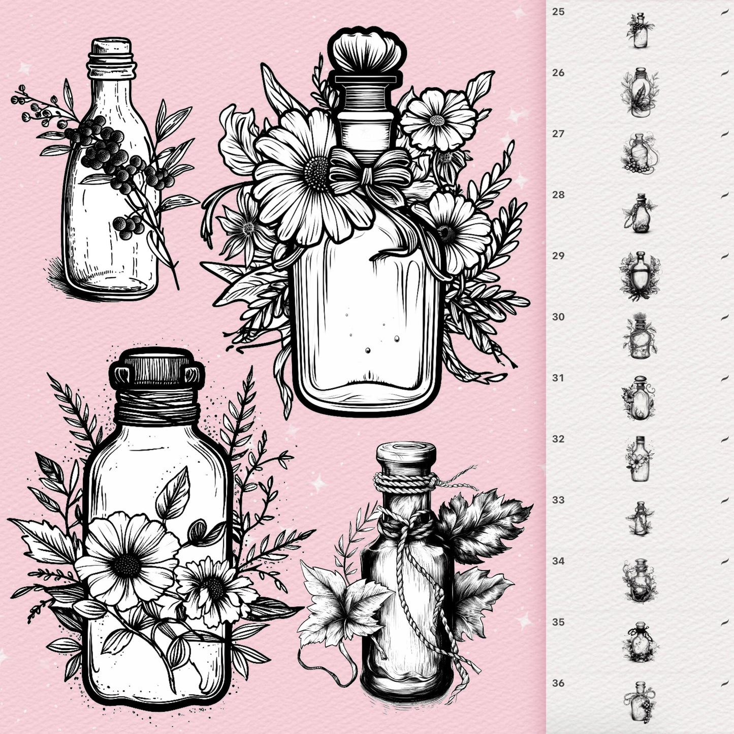 Photoshop Potion Bottles brushes. Photoshop Magic Potion Bottles, Mystic Spell Jar. Clip Studio tattoo brushes. Photoshop tattoo brushes