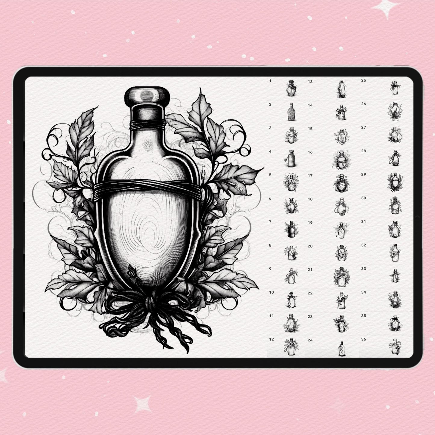 Photoshop Potion Bottles brushes. Photoshop Magic Potion Bottles, Mystic Spell Jar. Clip Studio tattoo brushes. Photoshop tattoo brushes