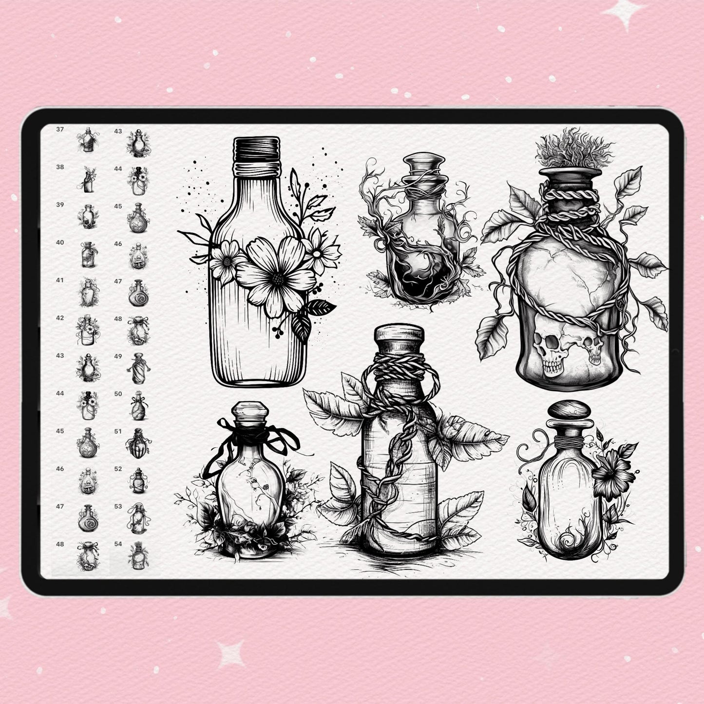 Photoshop Potion Bottles brushes. Photoshop Magic Potion Bottles, Mystic Spell Jar. Clip Studio tattoo brushes. Photoshop tattoo brushes