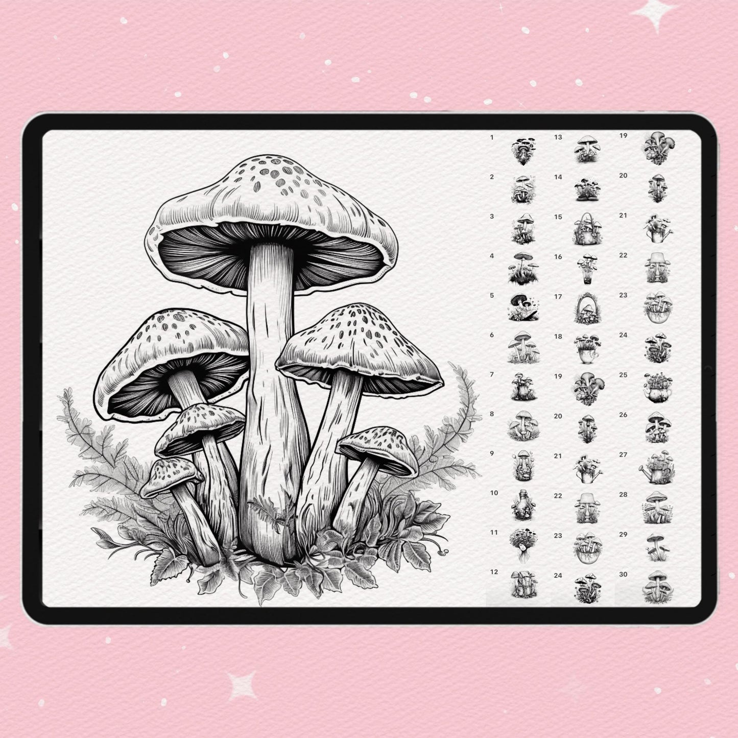 30 Tattoo Mushroom Brushes for Procreate & Photoshop – Vintage Botanical Style