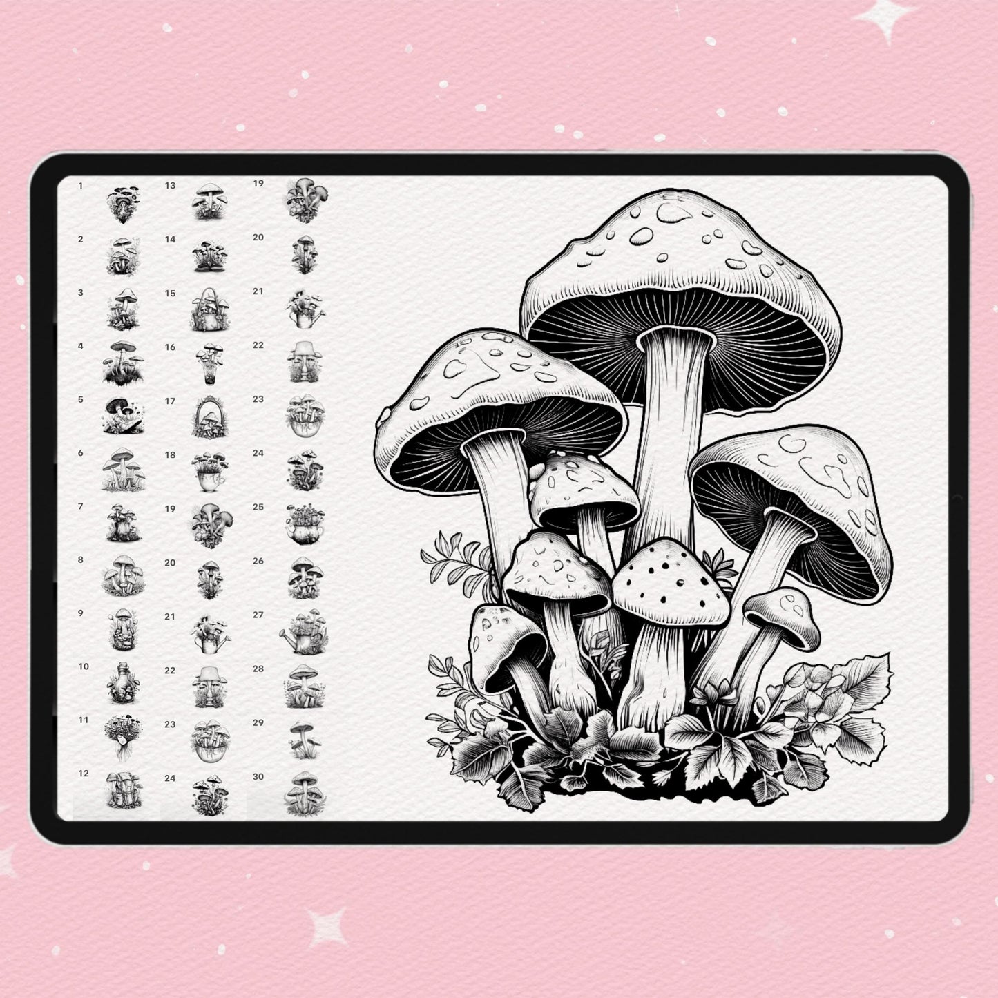 30 Tattoo Mushroom Brushes for Procreate & Photoshop – Vintage Botanical Style